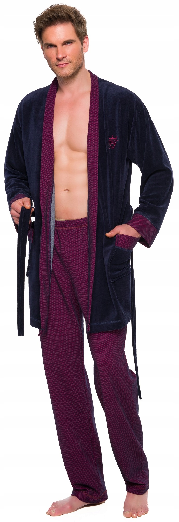 SZLAFROK MĘSKI BONŻURKA WELUR ATŁAS SZALOWY M Wzór dominujący inny wzór