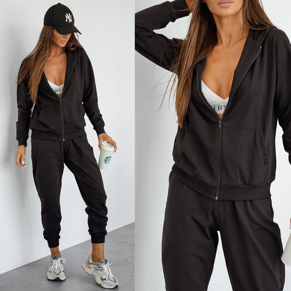 Teplákovka dámská bavlněná mikina na zip s kapucí kalhoty 821110 černá S