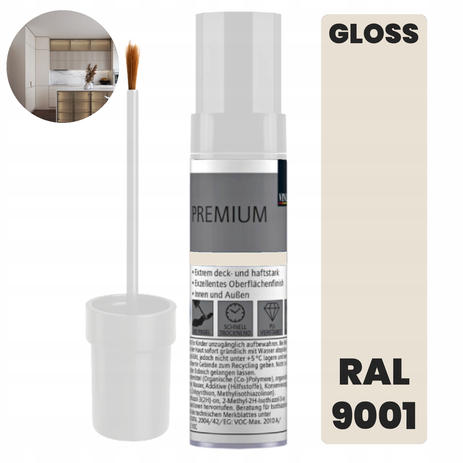 9001 Połysk Biała Zaprawka z pędzelkiem 12ml Do Naprawy Rys i Uszczerbień