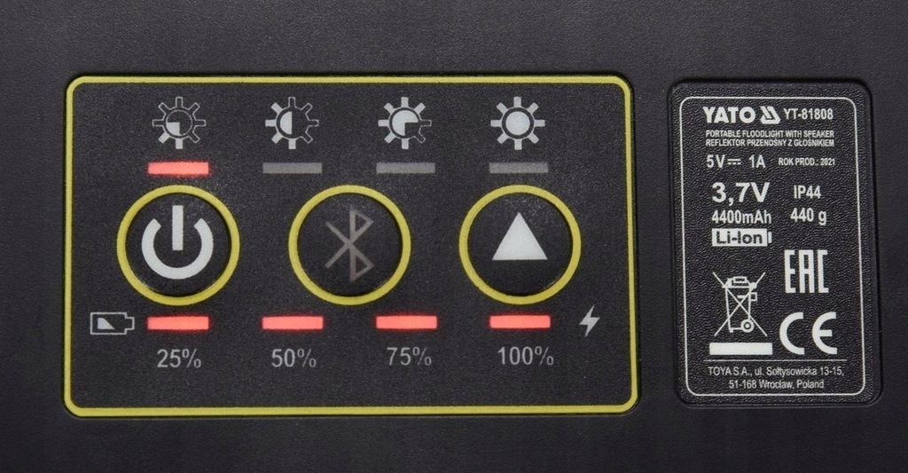 YATO REFLEKTOR GŁOŚNIK POWERBANK 2000lm BLUETOOTH Model YT-81808
