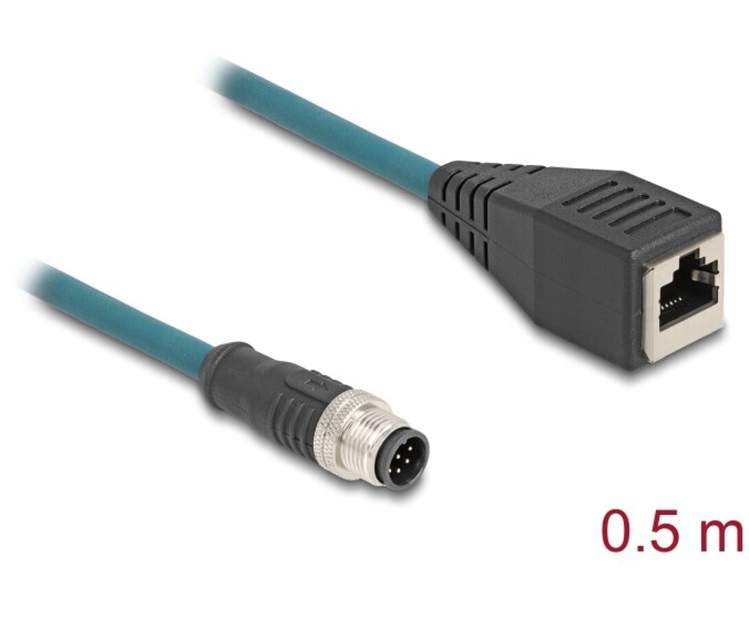 Przewód adapter IP67 M12 A-coded 8-pin męski - RJ45 żeński Delock 60069