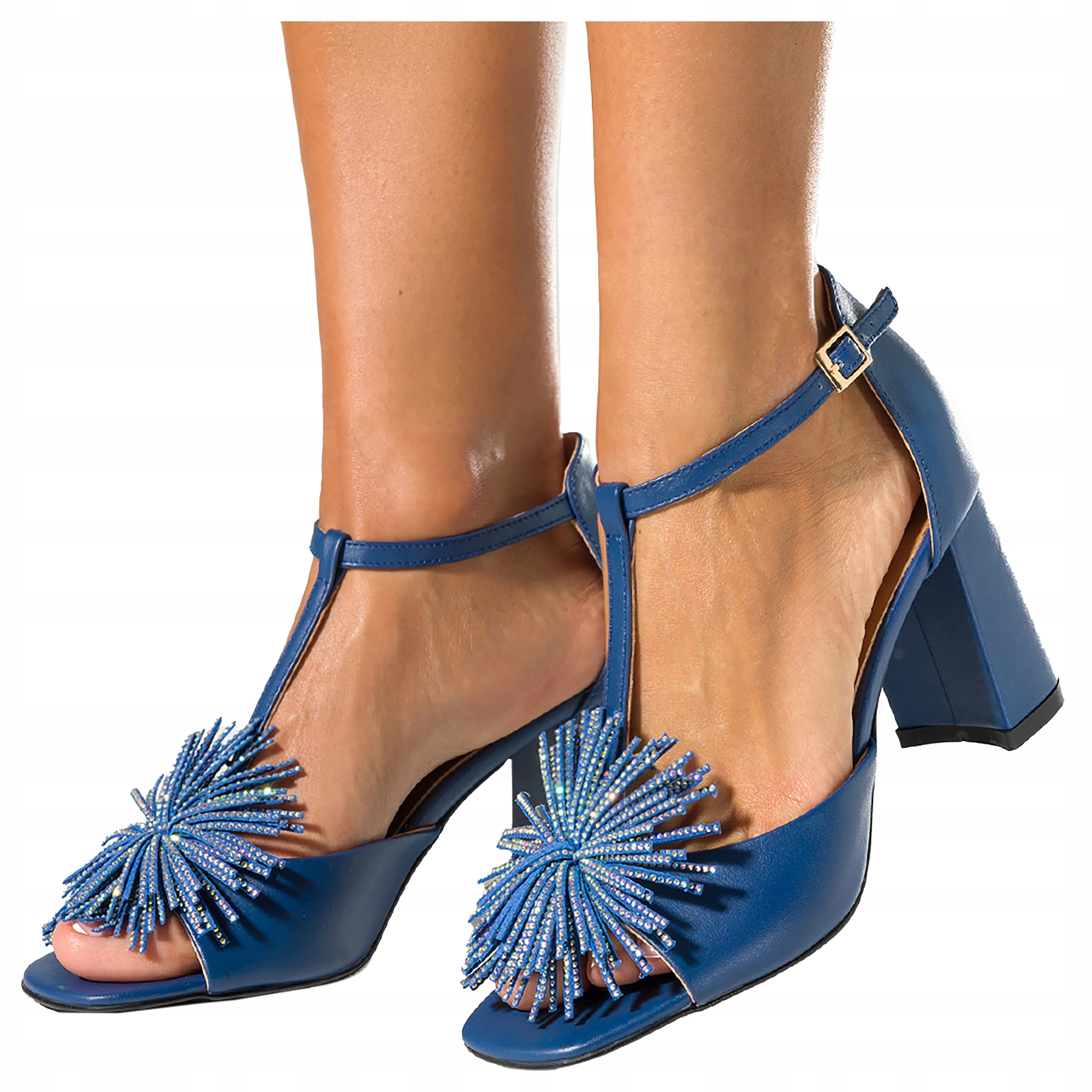 Dámské Kožené Sandály Pásek T-bar Módní Ozdoba Sloupek Elegantní vel. 36