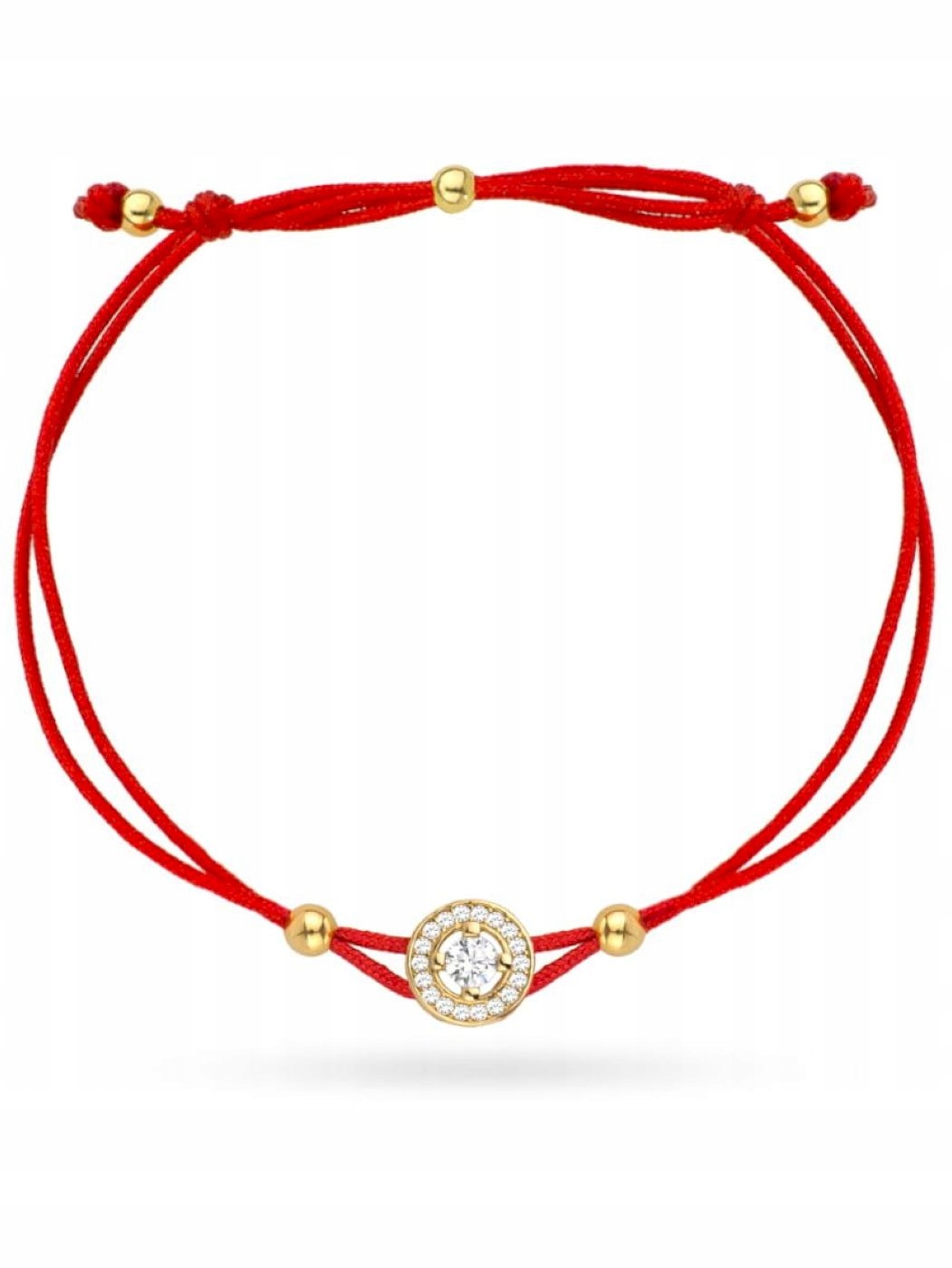 Náramek s kroužkem a zirkony na červené šňůře Zlato 585 1.22 g