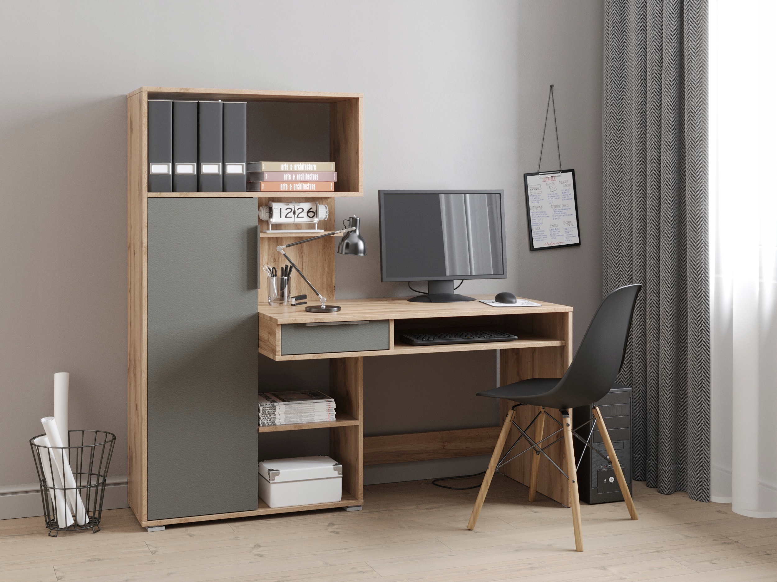 Стол книжный шкаф графит дуб WOTANMAT QUADRO мебель-ремесло