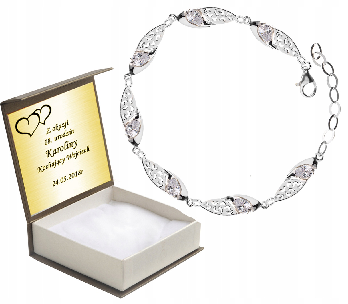 

Bransoletka Srebrna Ażurowa Z Cyrkoniami Prezent