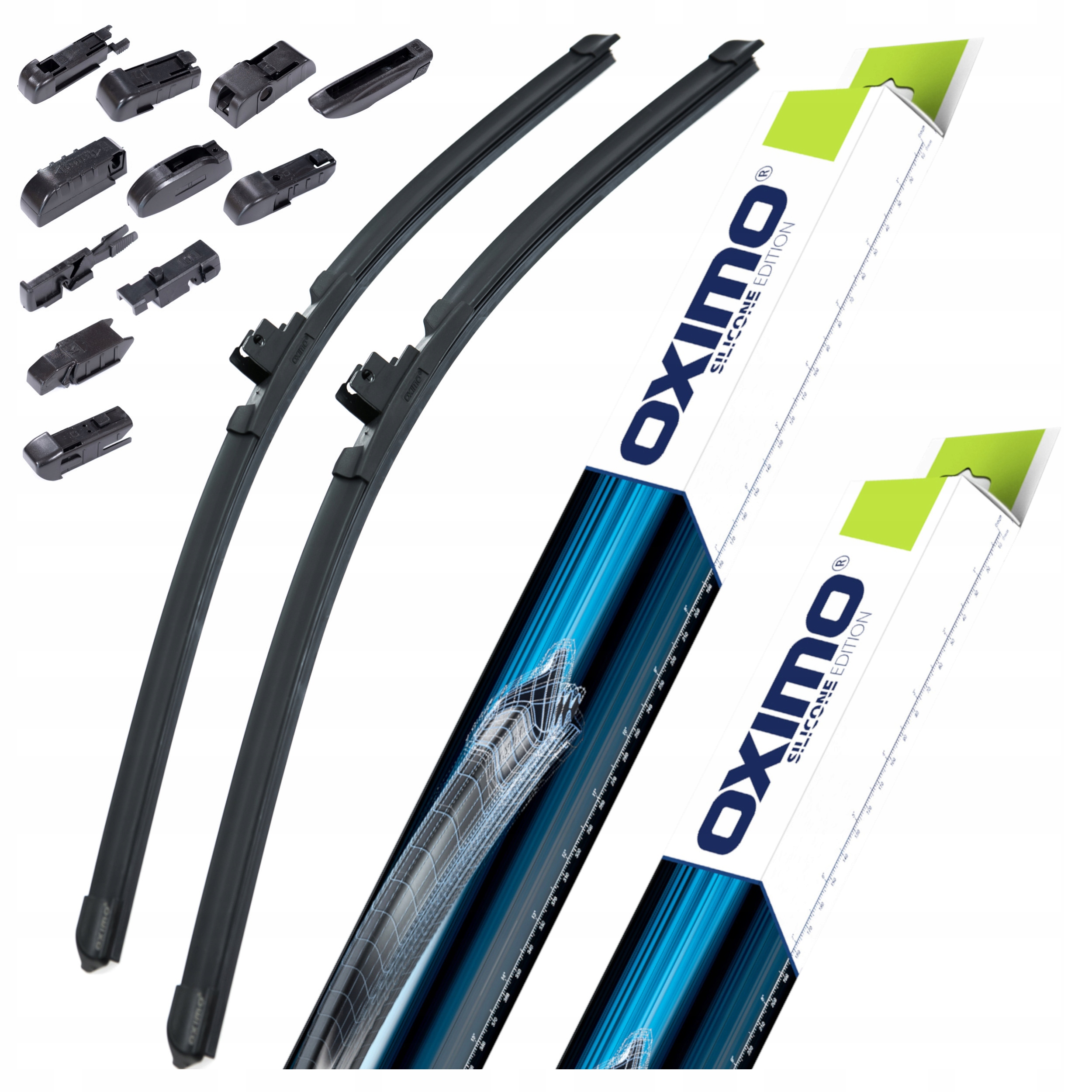 Wycieraczki Oximo zestaw na przód pióra Mt 450mm 450mm uniwersalne adaptery