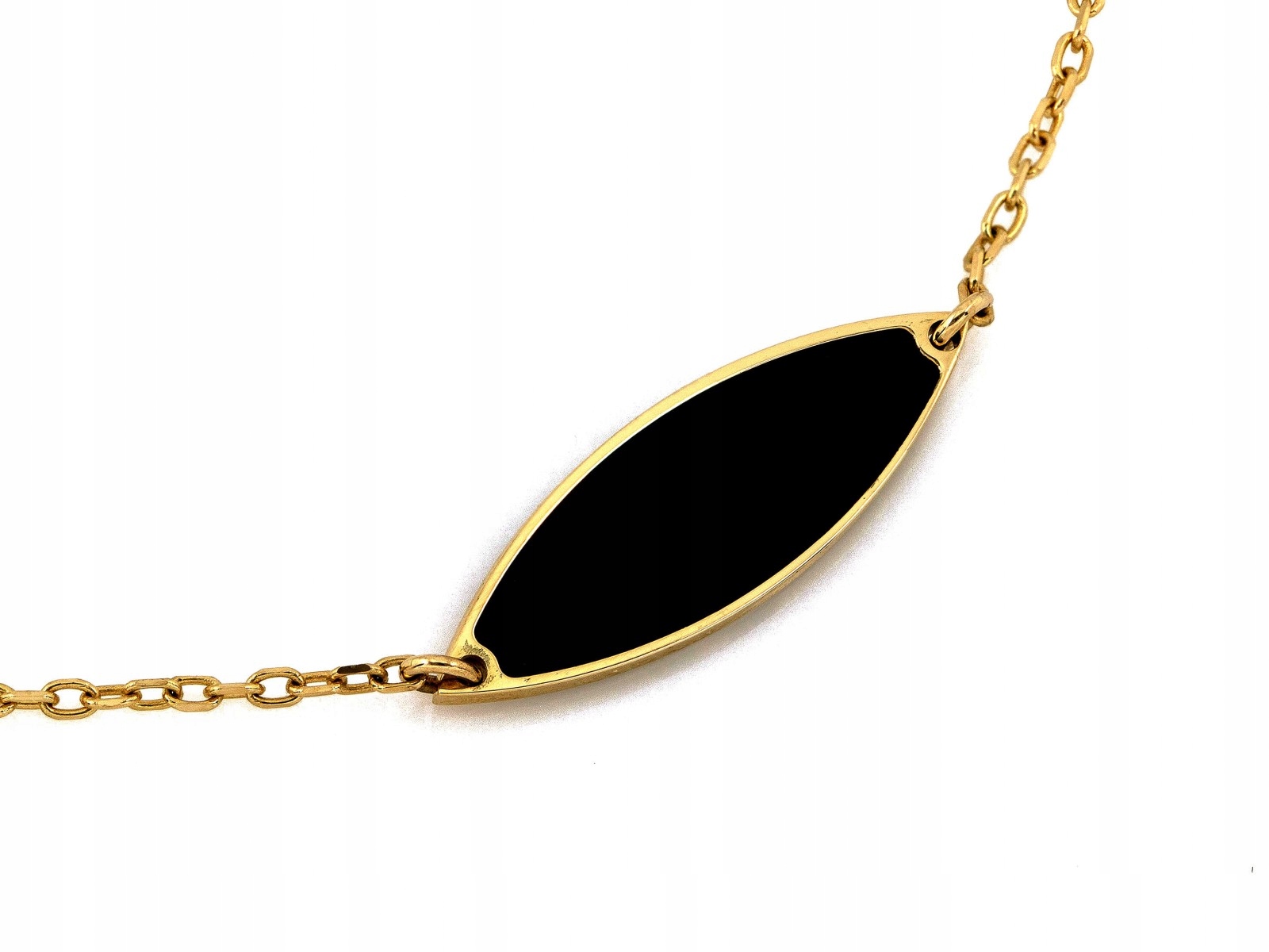 Zlatý náhrdelník 585 s černým opálem r45 mandlový s smaltem jako dárek 45 cm