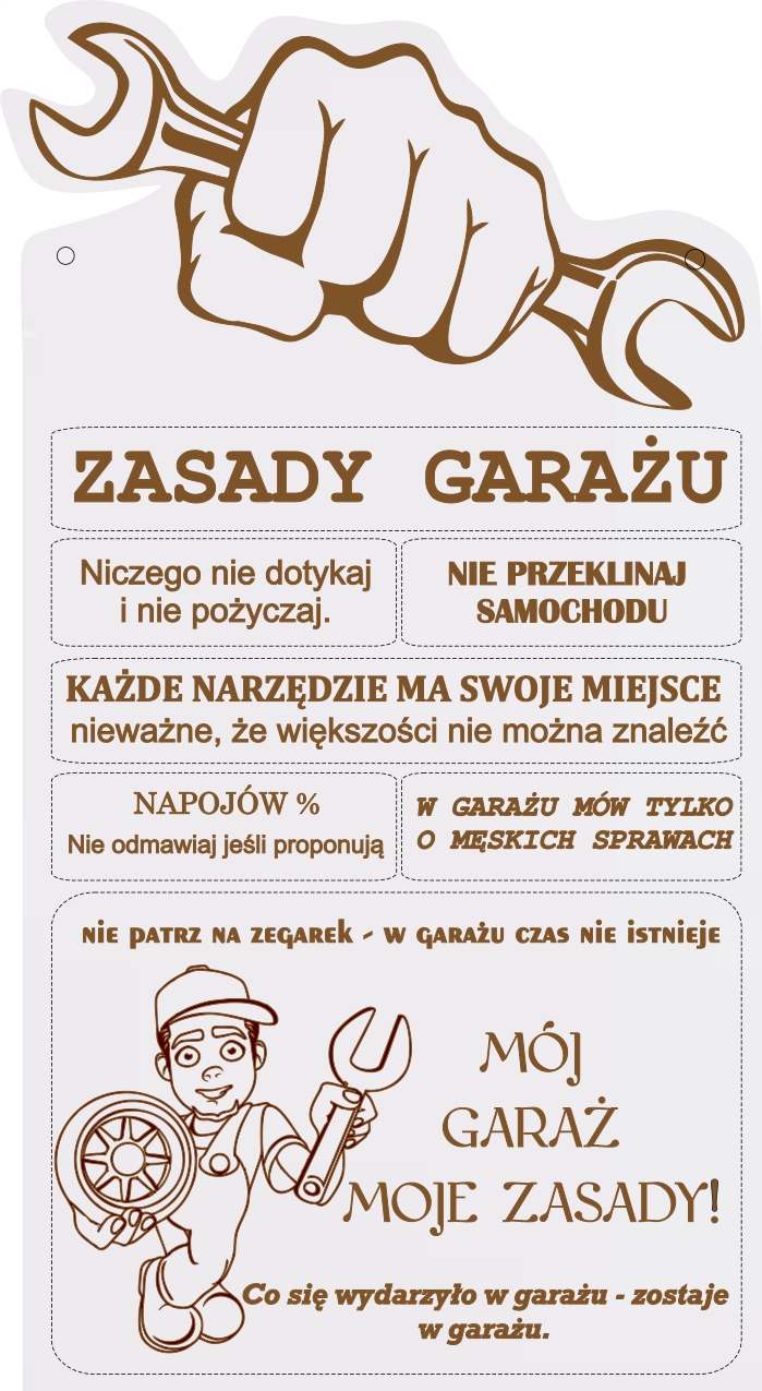 

Drewniana Tabliczka Zasady Garażu urodziny