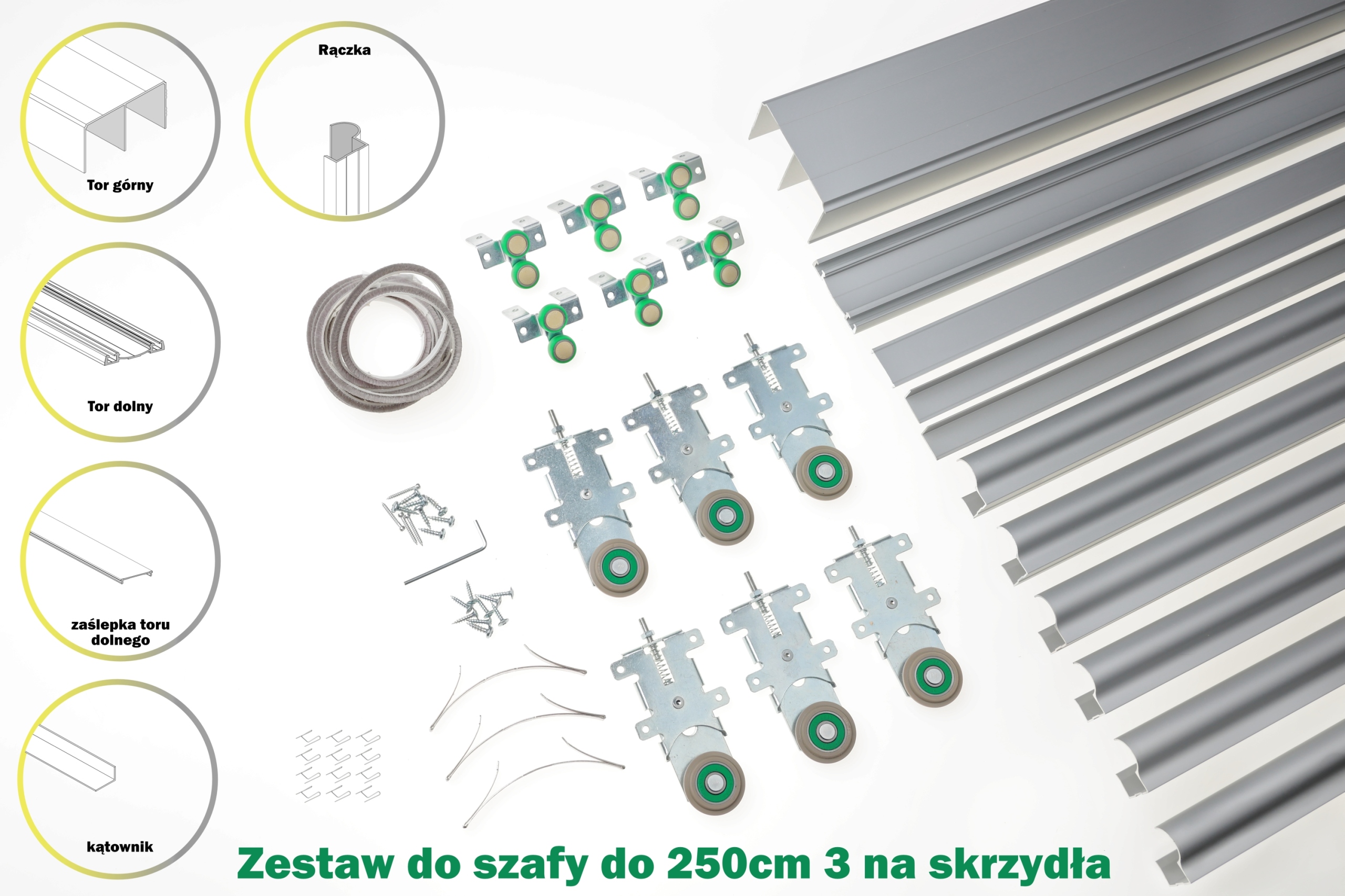 Kółka prowadnice i rączki szafy przesuwnej 2,5m 3D