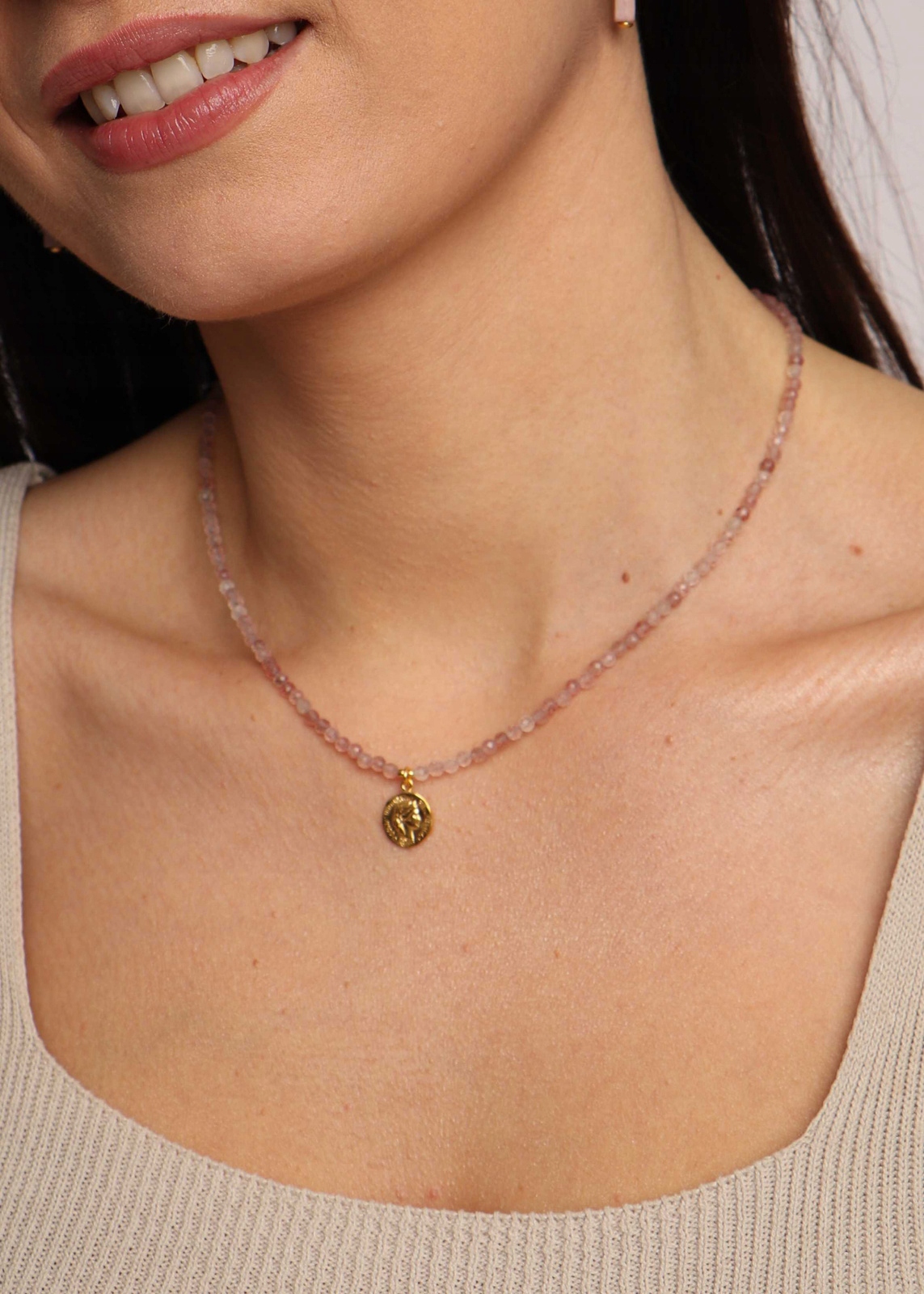 Náhrdelník Jahodový křemen s přívěskem