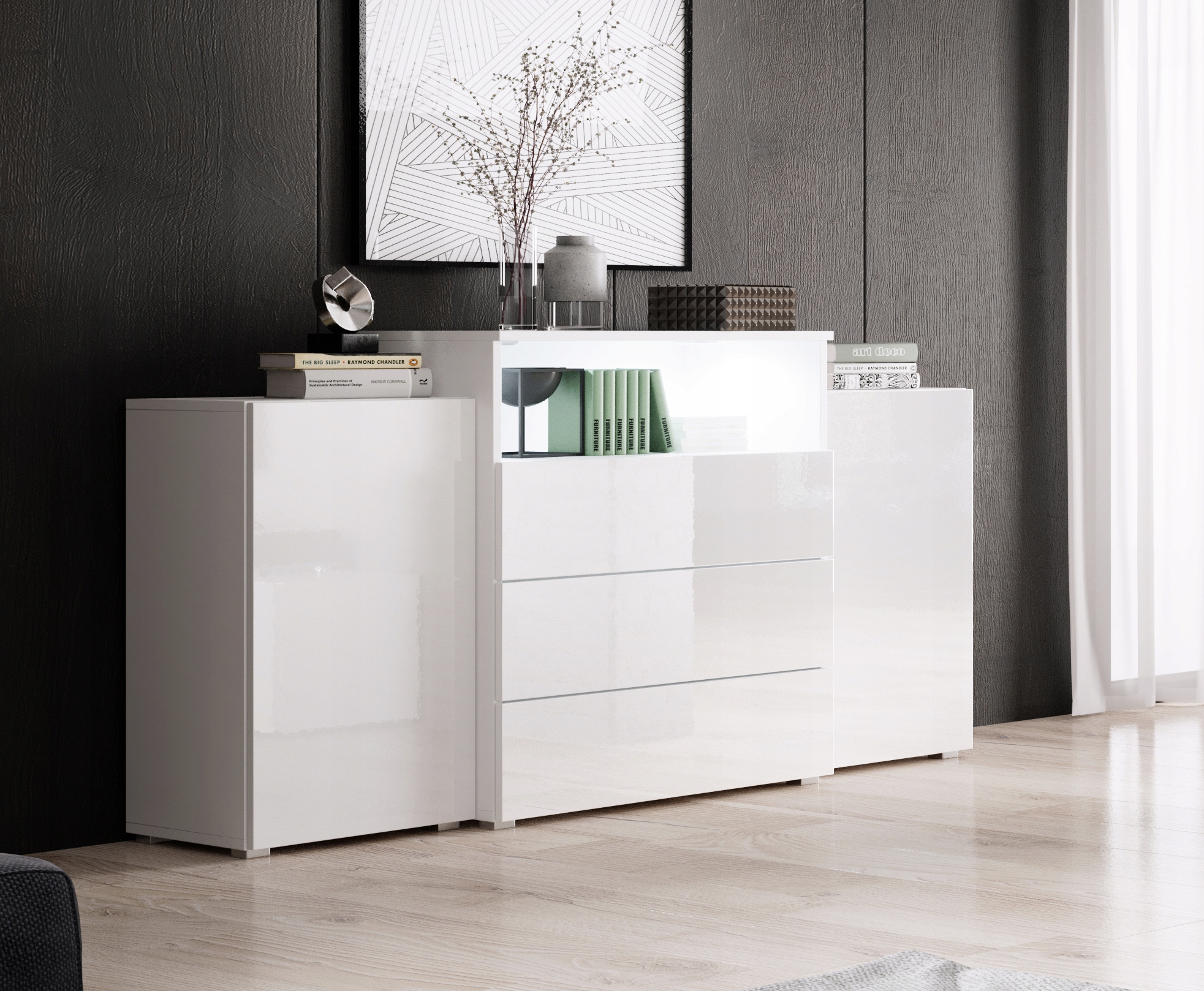 dwudrzwiowa Komoda URBAN 150 cm szuflady półki