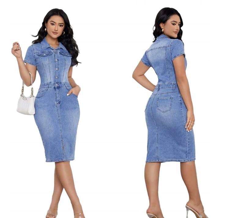 Dámské Šaty S Knoflíky, Krátké, Elastické, Velké Velikosti