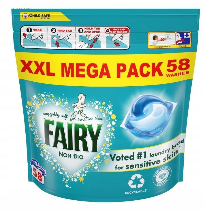 Levně Fairy Non Bio sensitive 58 ks citlivá pokožka kapsle praní 1339.8 g