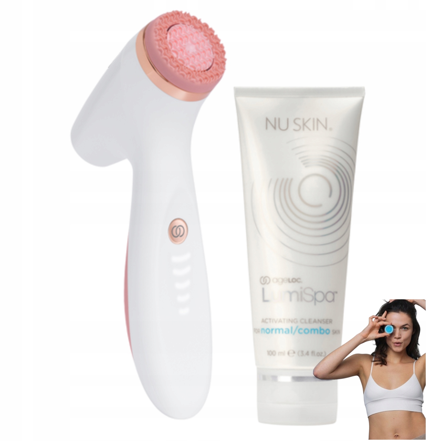 Nu Skin AgeLOC LumiSpa iO Rose Gold szczoteczka do twarzy+ żel Lumispa
