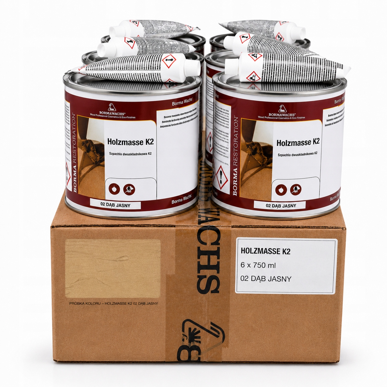 Špachtľa na drevo Borma Wachs Dub svetlý K2 6 × 750 ml Karton