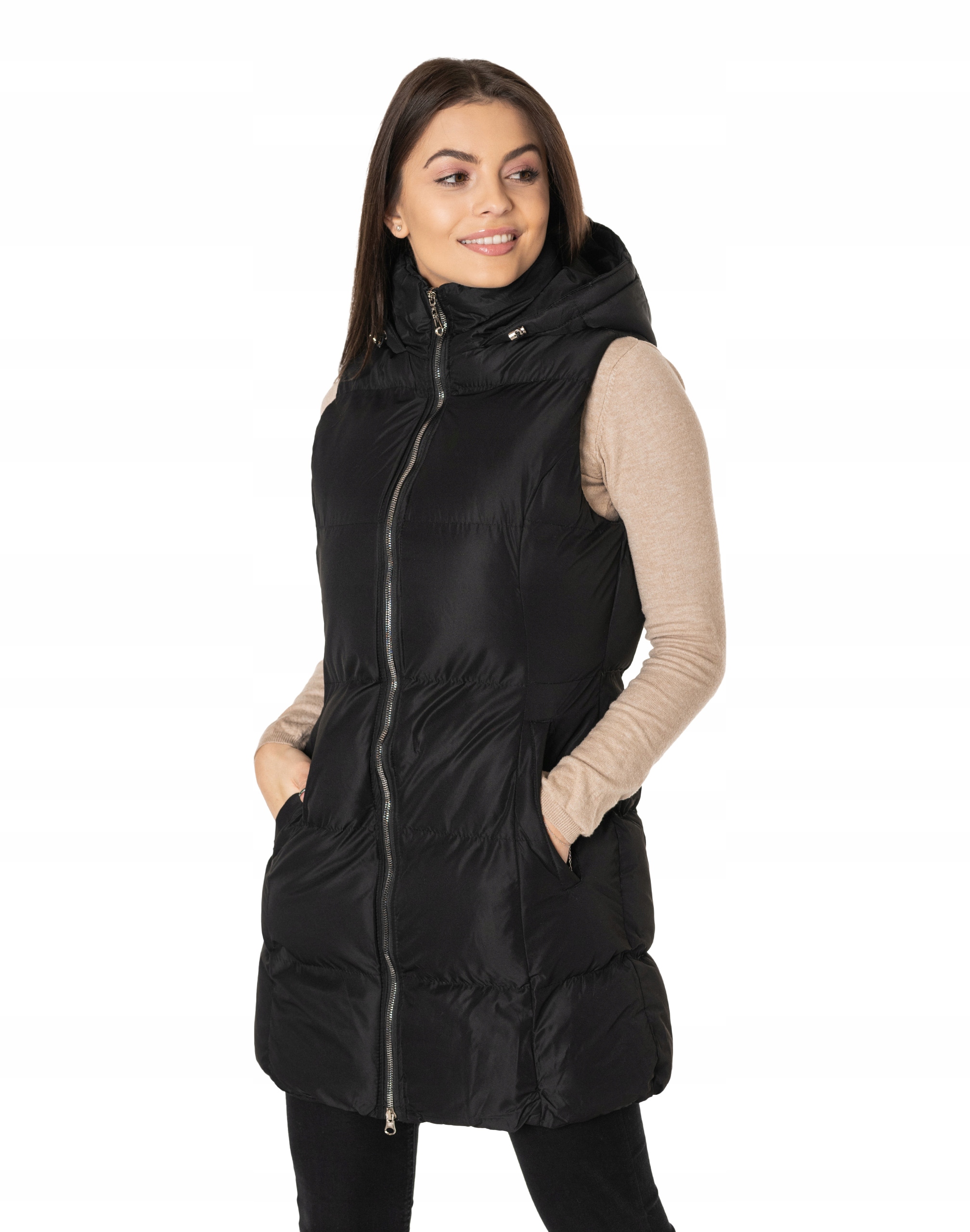 Dlouhá teplá dámská péřová vesta 721-1 velikost Xs