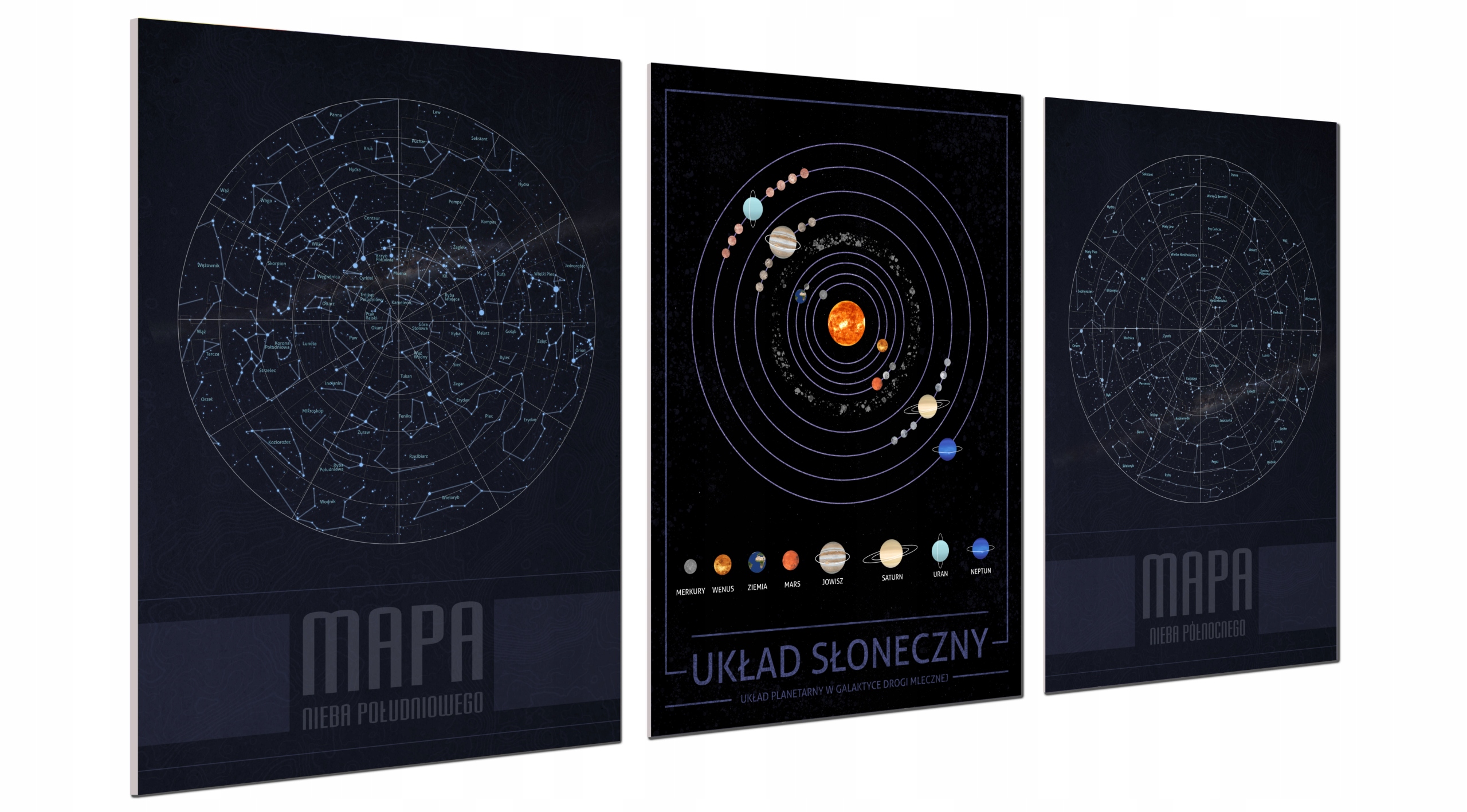 3 PLAKATY ANTYRAMA A3 MAPA NIEBA UKŁAD SŁONECZNY