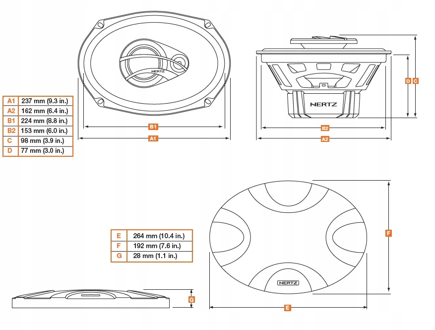 GŁOŚNIKI SAMOCHODOWE HERTZ DCX 690.3 6X9" 180W ELIPSY W PÓŁKĘ DO ZABUDOWY Model DCX 690.3