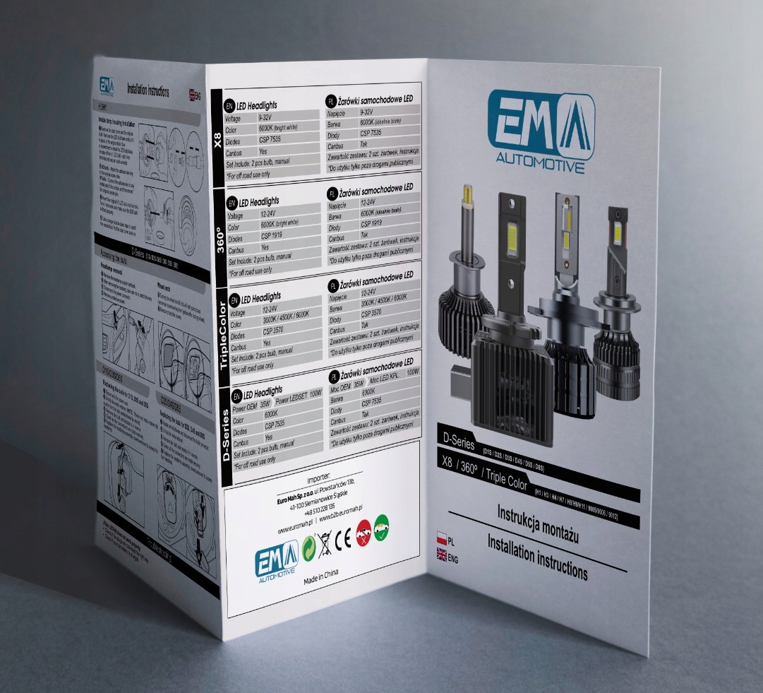 Retrofit D1S LED Plug&Play 6000K 20000lm + W5W Moc 50 W