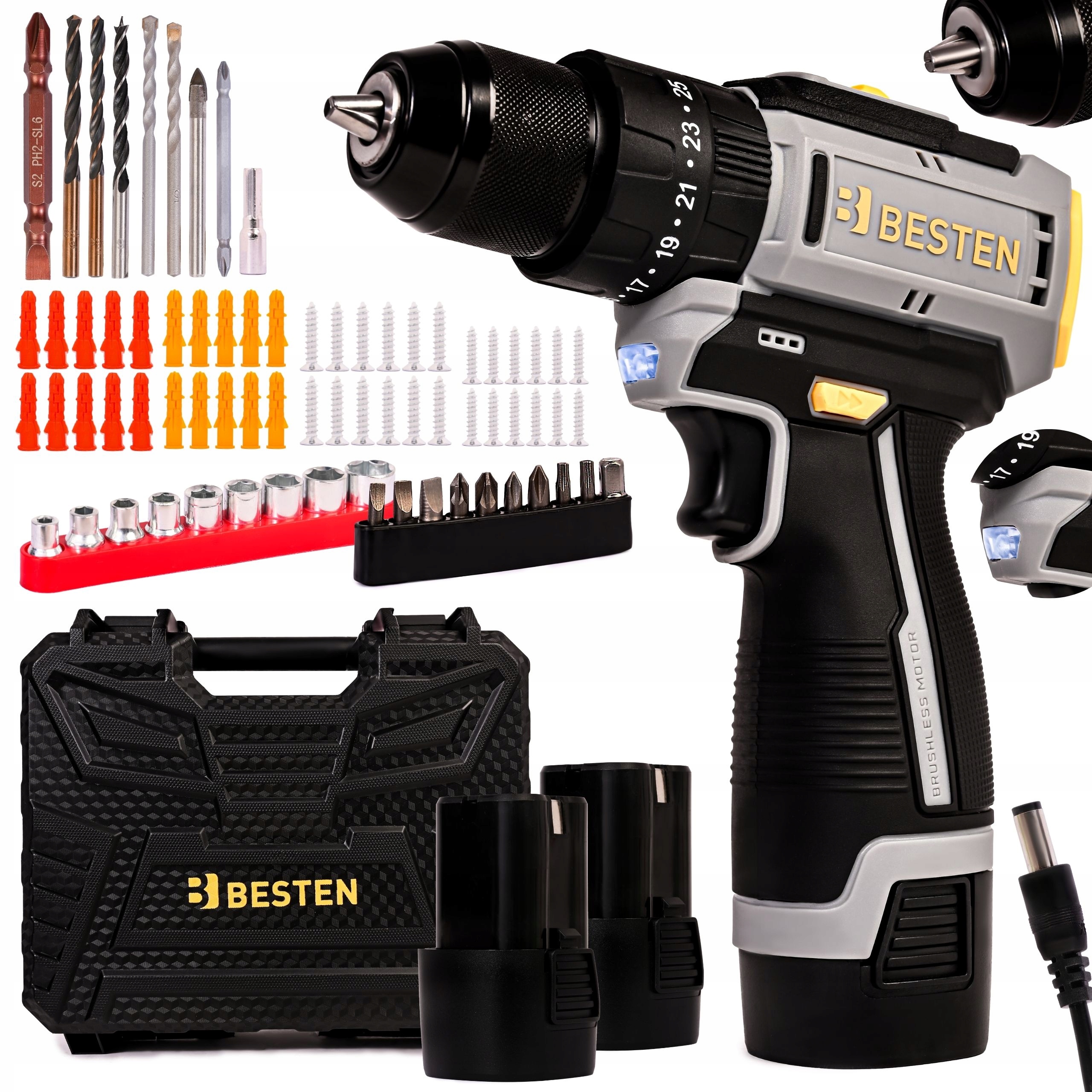 Aku Vrtačka Akumulátorová s příklepem Bezkartáčová 2xAku XXL sada