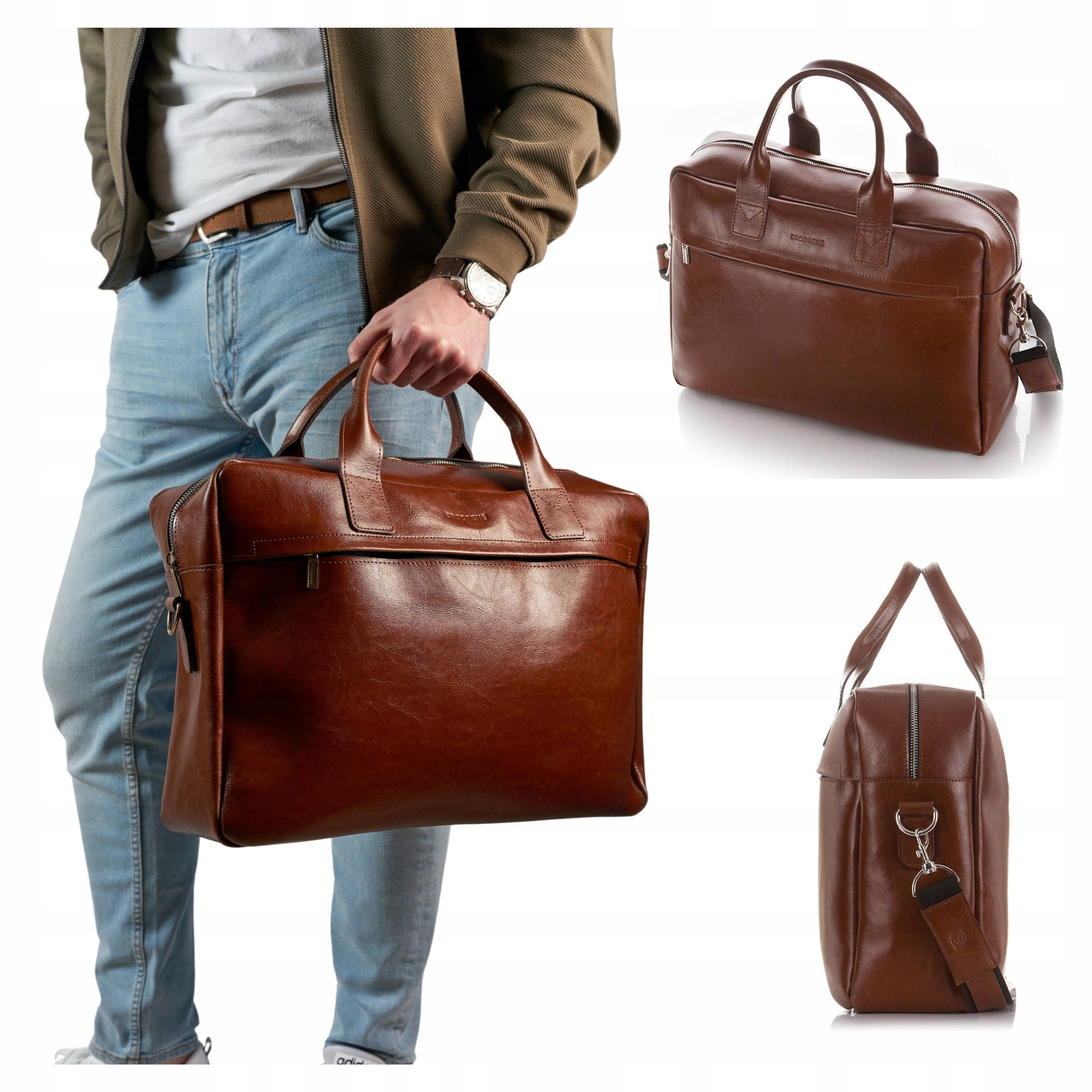 Pánská kožená taška na práci Brodrene, hnědé tašky na notebook Pásek A4