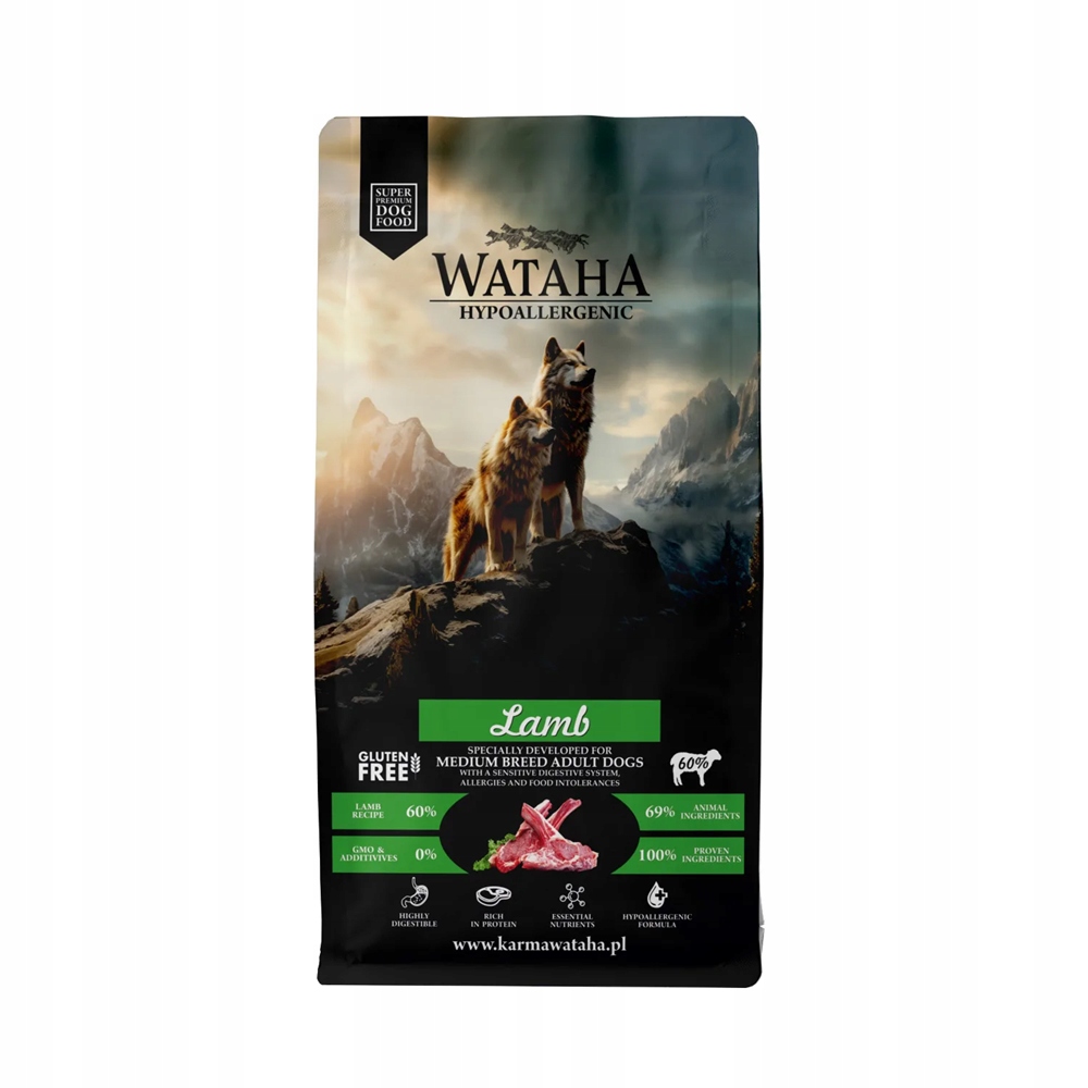 Wataha Hypoallergenic Adult Karma Dla Psów Średnie Rasy Jagnięcina Ryż 12KG