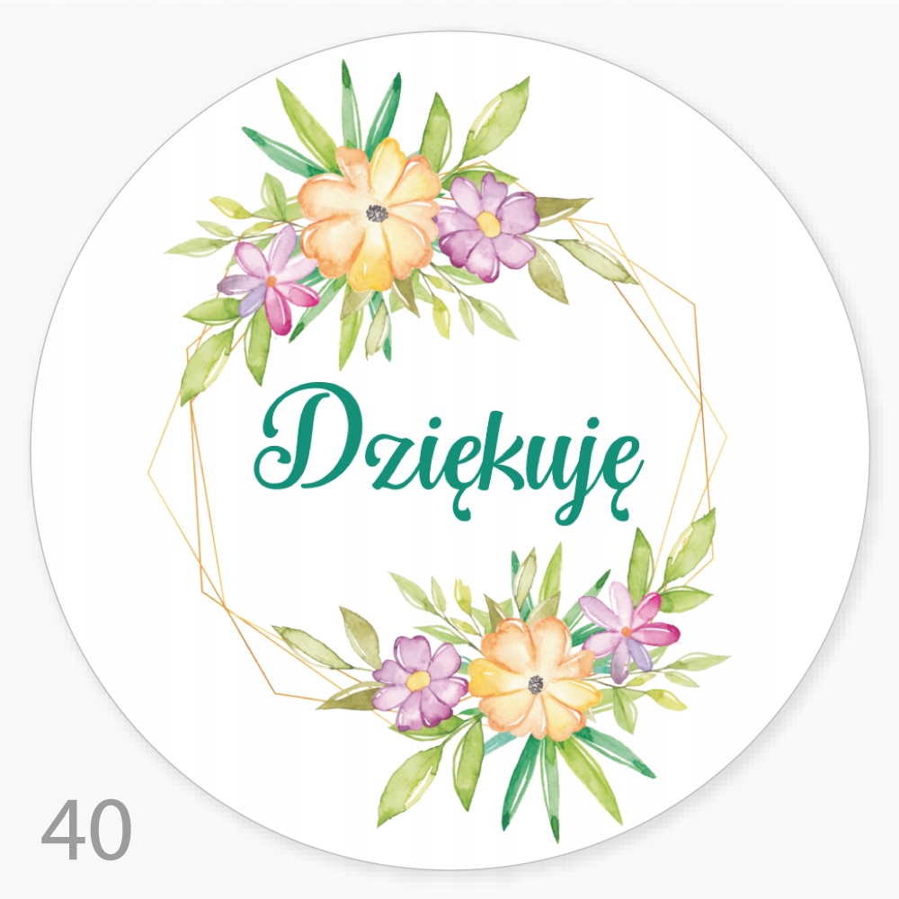 

Etykieta, naklejka Dziękuję Duża FI55 48szt