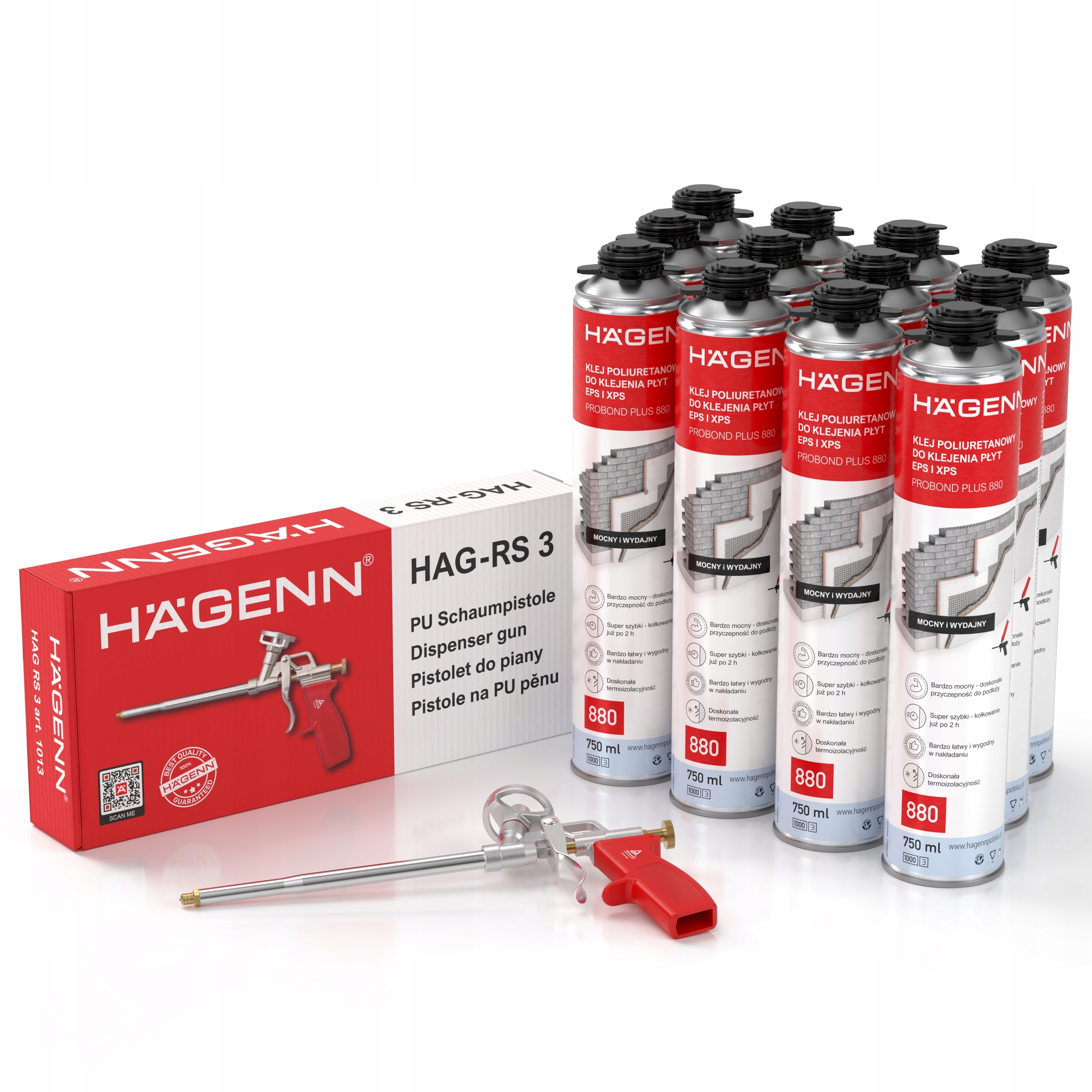 Pěnové lepidlo na polystyren Eps Xps Pěna Hagenn 880 Silný Výkonný 750 ml