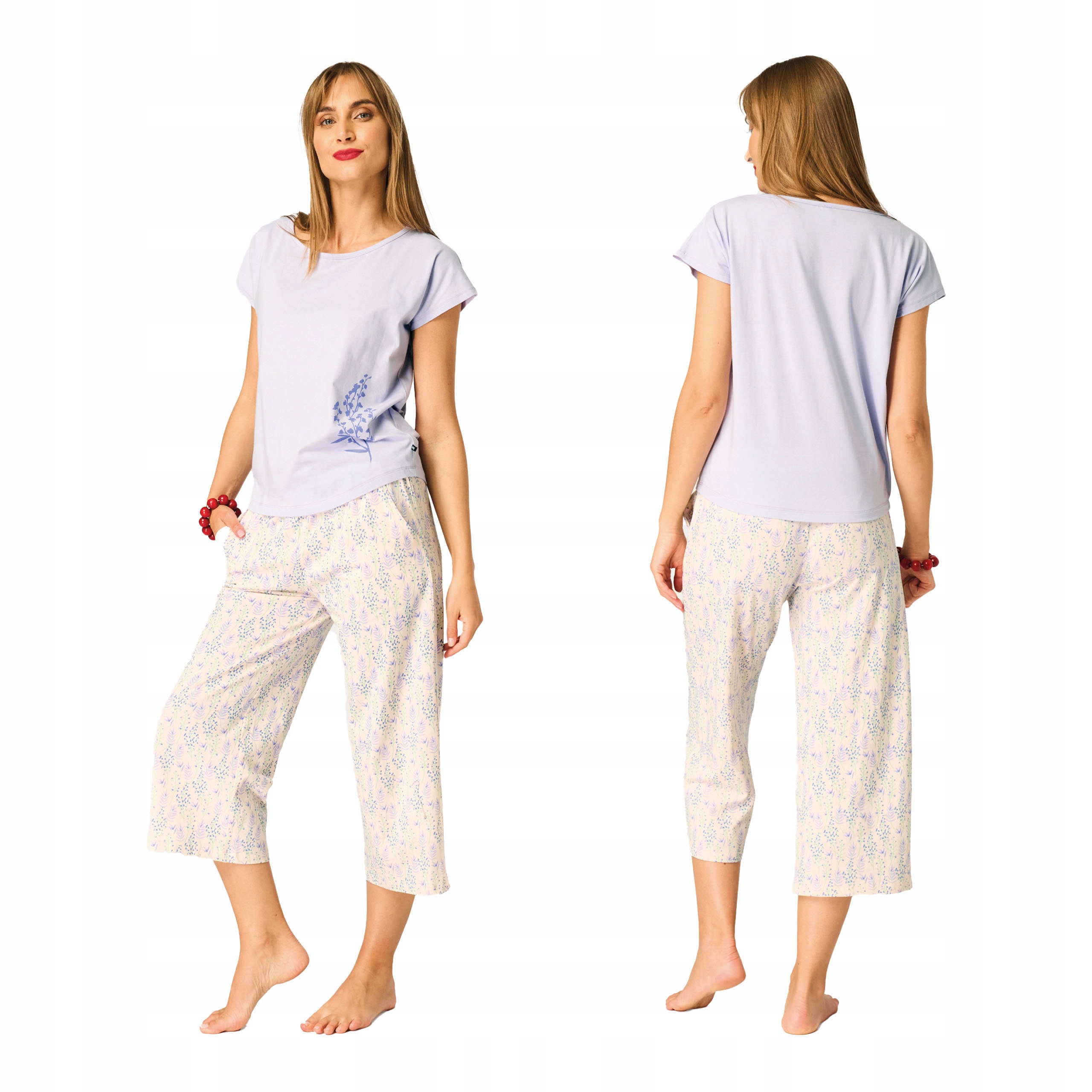 Dámské dvoudílné bavlněné pyžamo s krátkým rukávem, pohodlné Key L