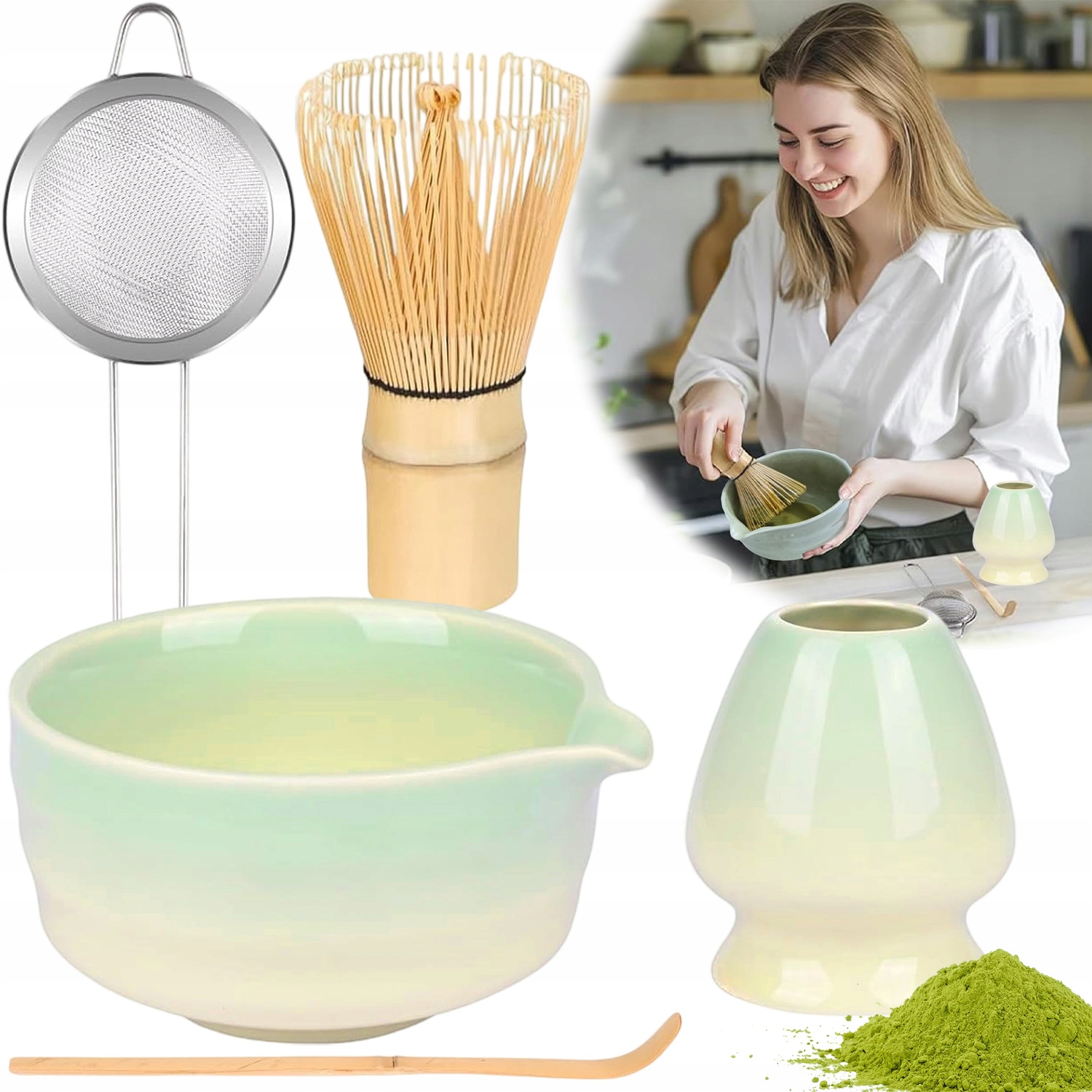 Levně Sada Na Čaj Matcha, Sada Metliček 5 Ks S Keramickou Miskou Na Matchu