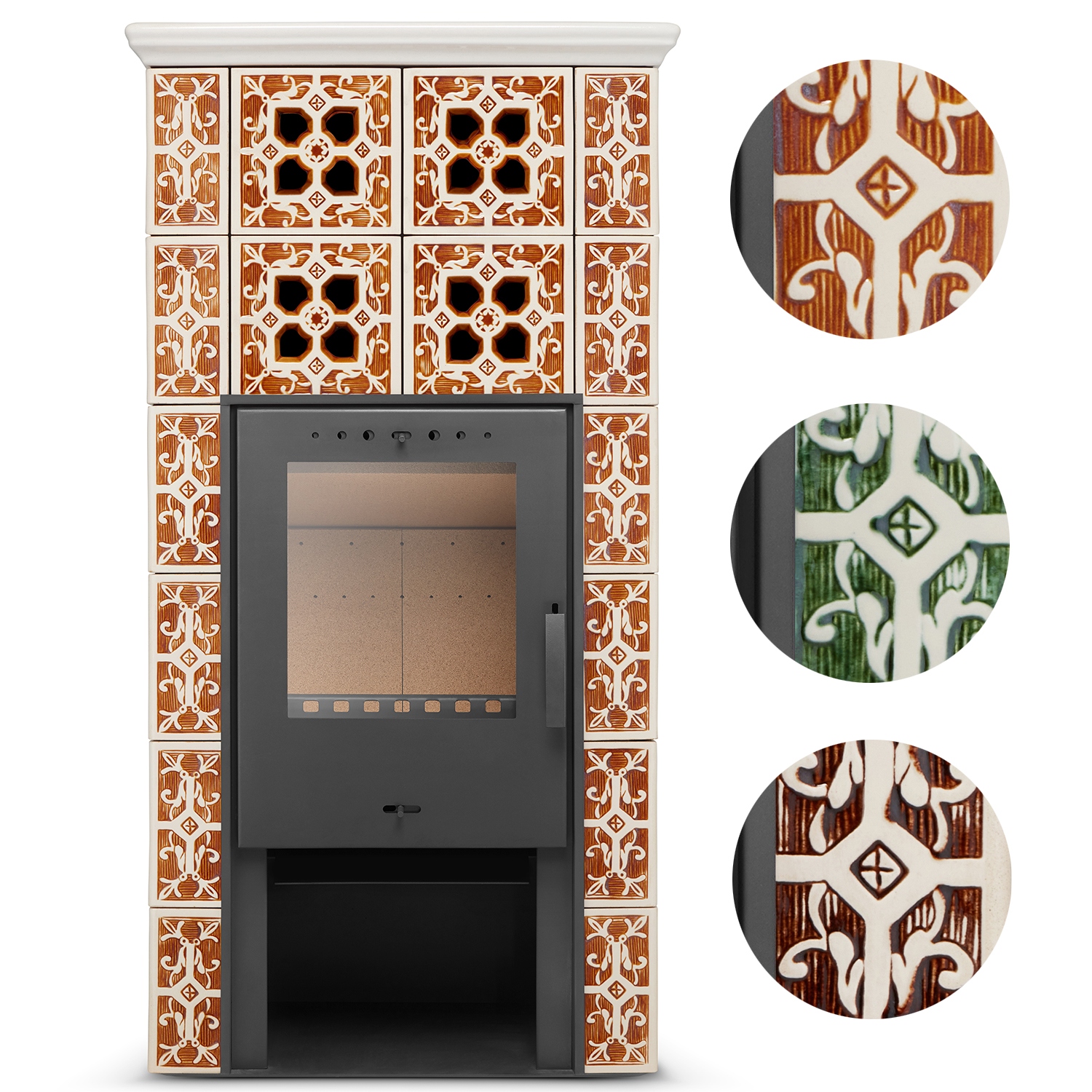 Kachlový krb kamna s krbovou vložkou koza Jasmin Grande II 3 barvy