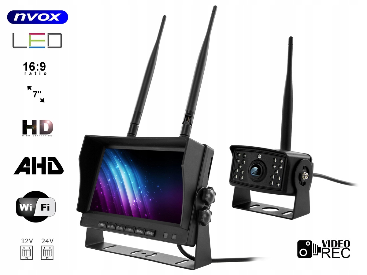 Zestaw do monitoringu NVOX 7 cali 4PIN 12V 24V Model NVOX HM712W