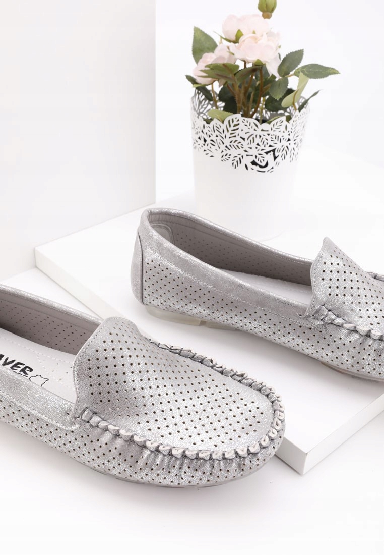 SZARE MOKASYNY DAMSKIE PÓŁBUTY AŻUROWE WSUWANE PŁASKIE WKŁ. EKOSKÓRA Marka inna