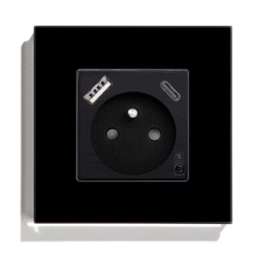 Elektrická Zásuvka Usb A+c 20W Wifi Skleněná Kontakt Tuya Měření Energie
