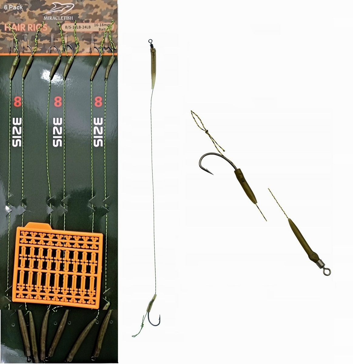 ZESTAW 6x GOTOWY PRZYPON KARPIOWY Z WŁOSEM NA PLECIONCE HAK nr 8 + STOPERY