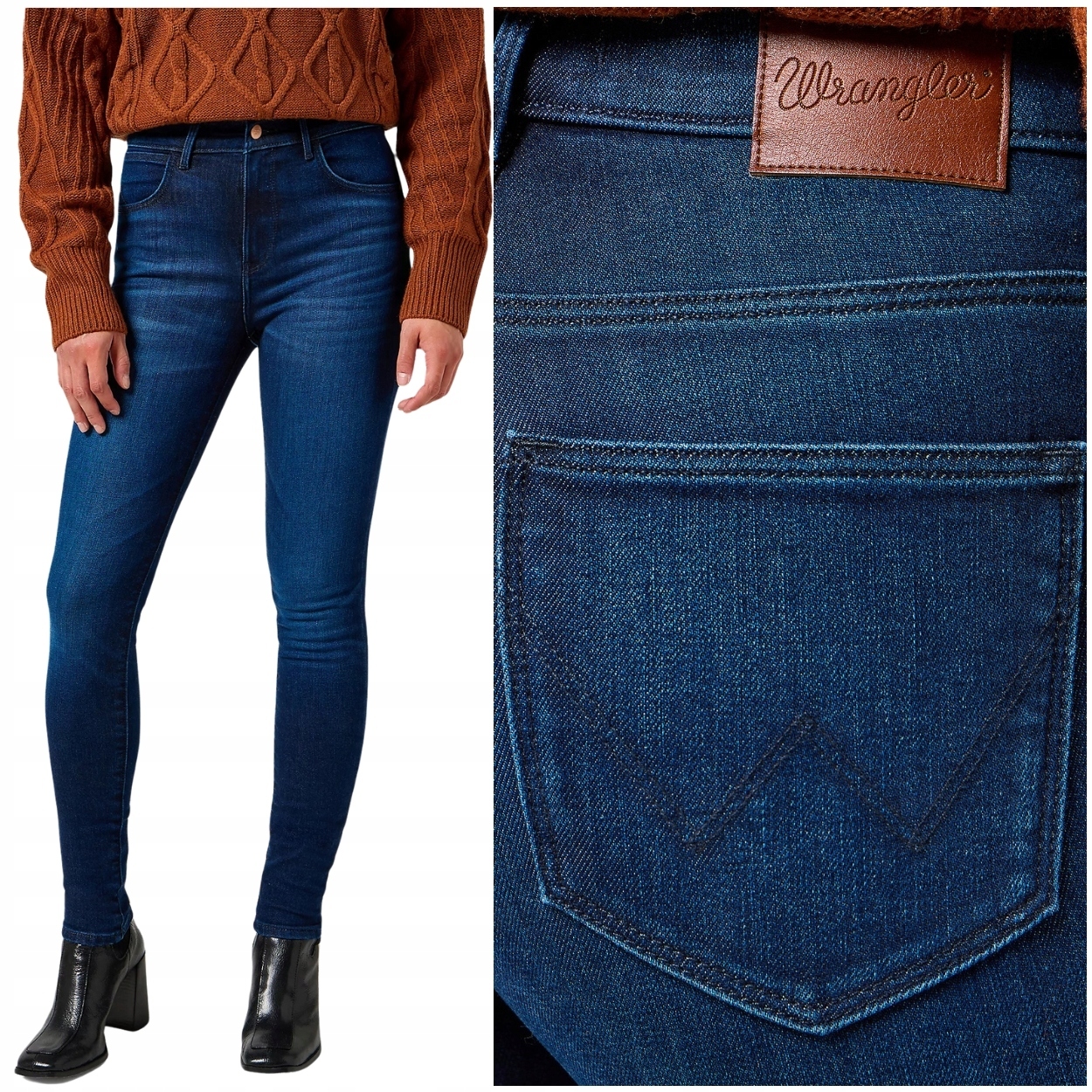 Wrangler High Skinny vysoké tmavé dámské džínové kalhoty úzké nohavice W28 L32