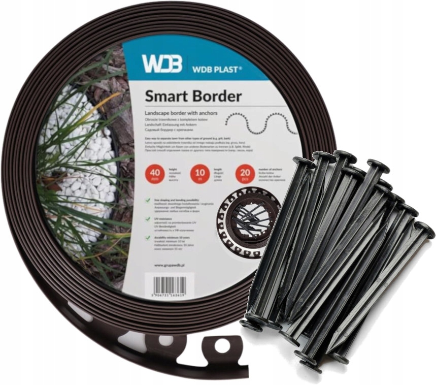 Elastyczne Obrzeże Ogrodowe Trawnikowe Palisada Border 30m 60x Kotwy