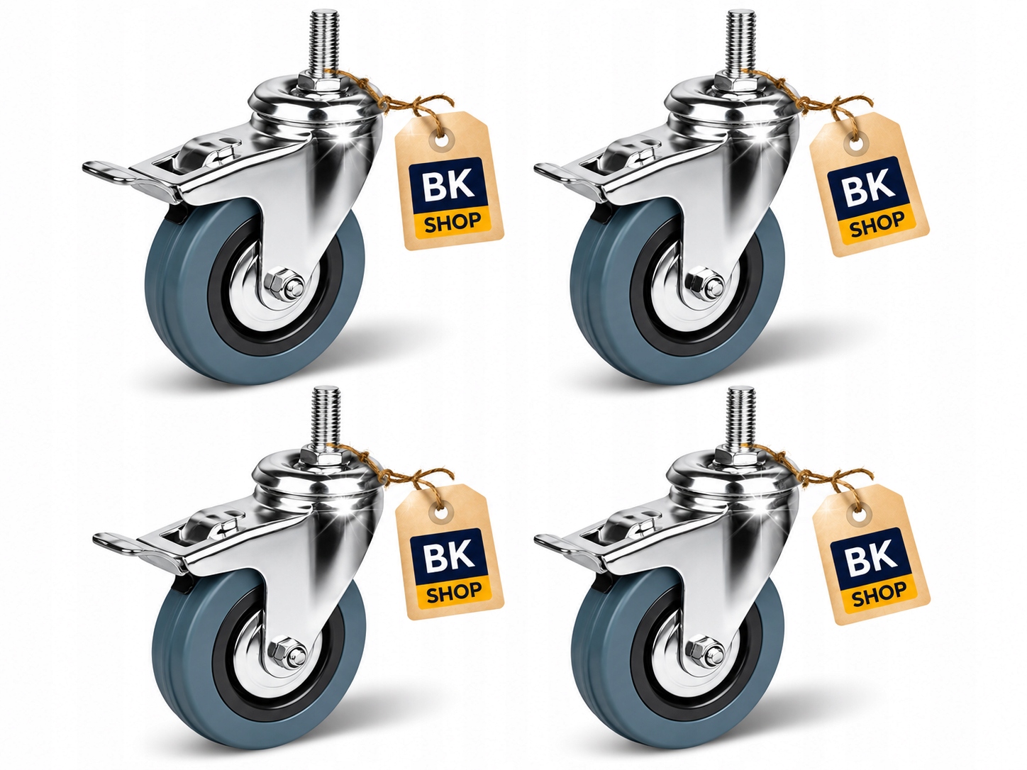 Pojízdný Kolíkový Set S Gumovou Brzdou 75 mm 180 kg závit M10 4 ks