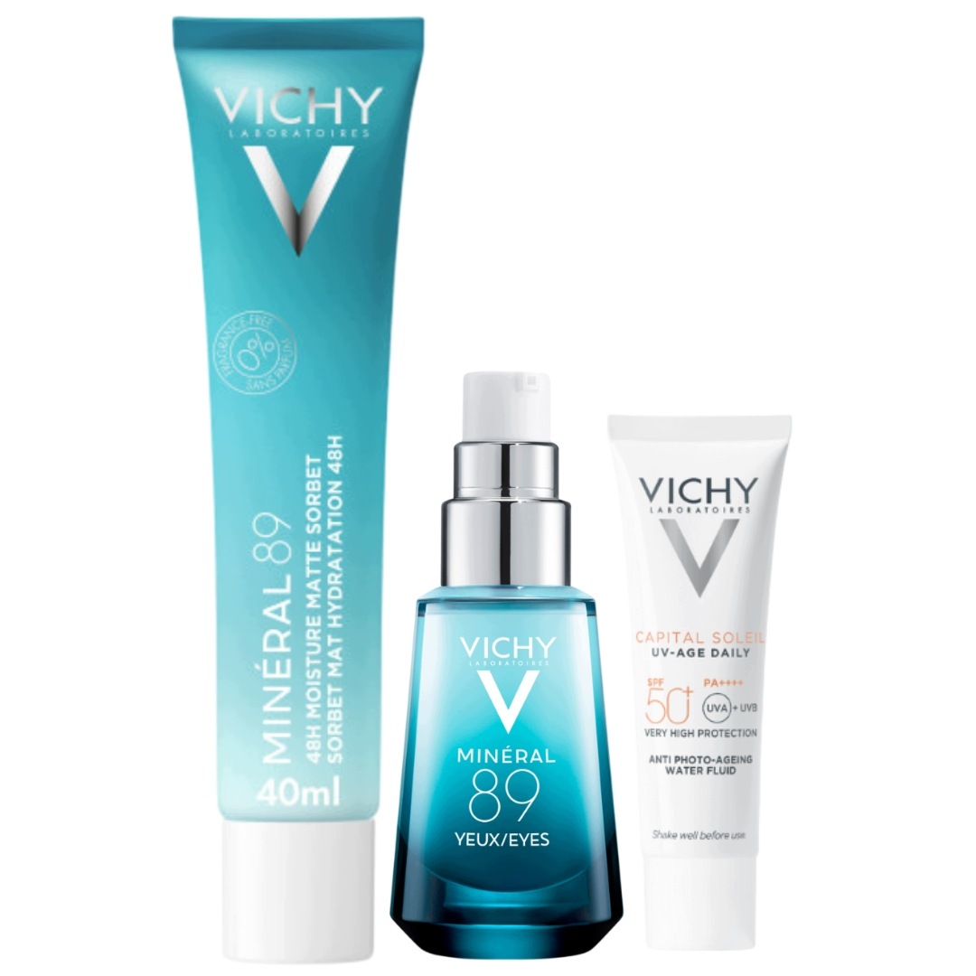 Vichy Minéral 89 Zestaw Żel-sorbet do twarzy 40ml Krem pod oczy 15ml