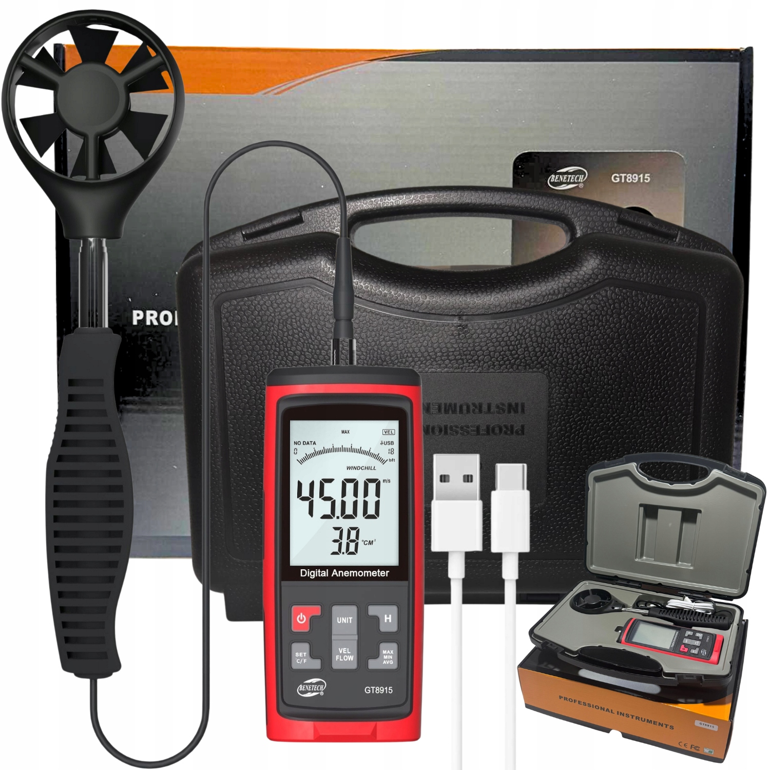 Anemometer, Veterný Merač, Teplota Vlhkosti, Meranie Rýchlosti LCD
