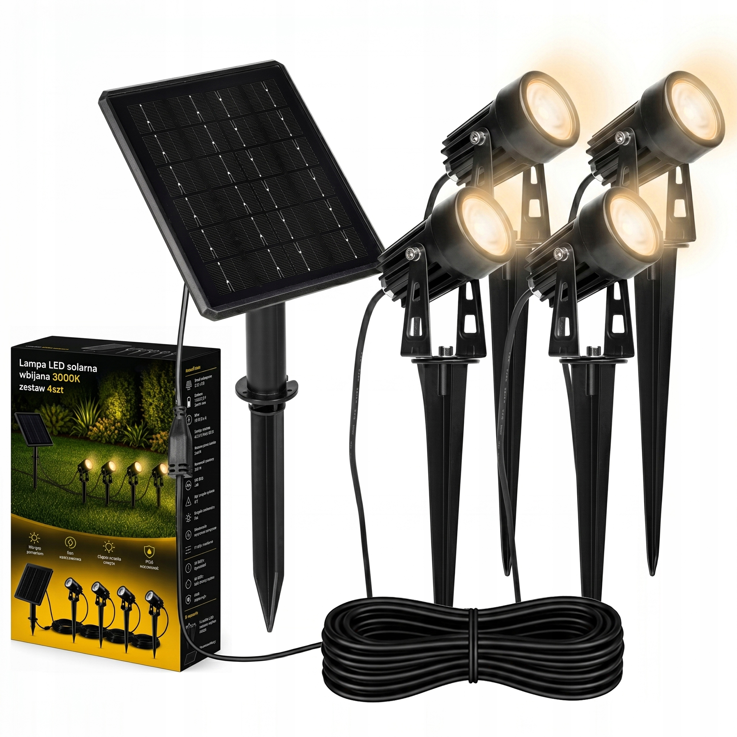 Solární lampa do zahrady 4x zapichovací Led reflektor se senzorem Voděodolný
