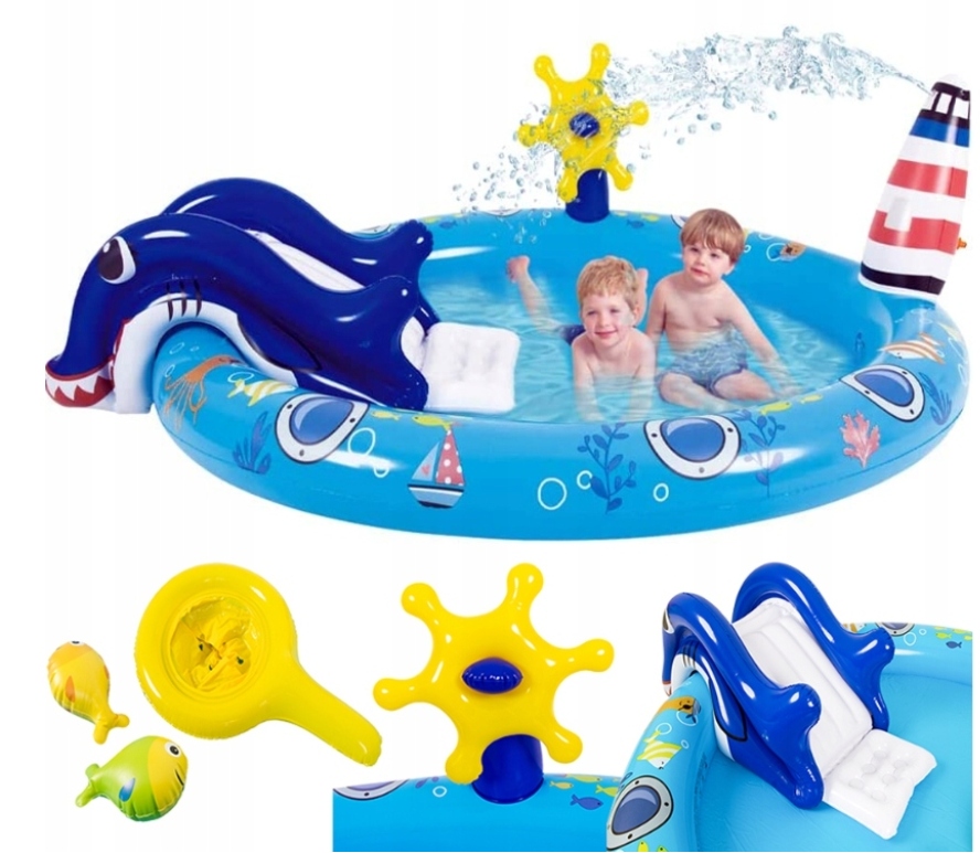 Basen ze spryskiwaczem Zjeżdalnią plac zabaw Morskie Życie 125L