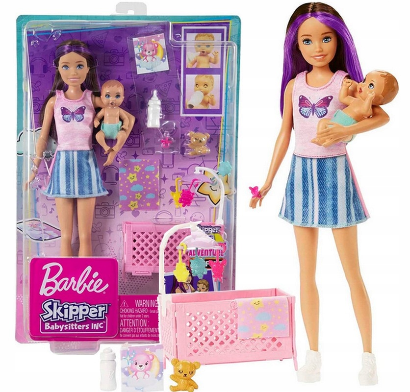 

Lalka Barbie Skipper Opiekunka łóżeczko bobas