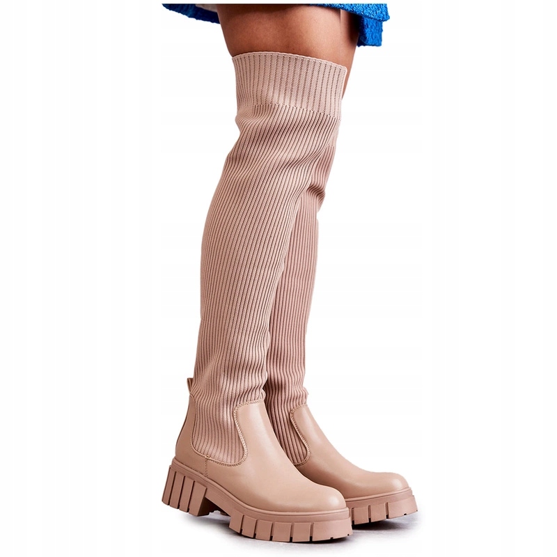 Vysoké Dámské Kozačky Za Koleno Ploché Béžové 40