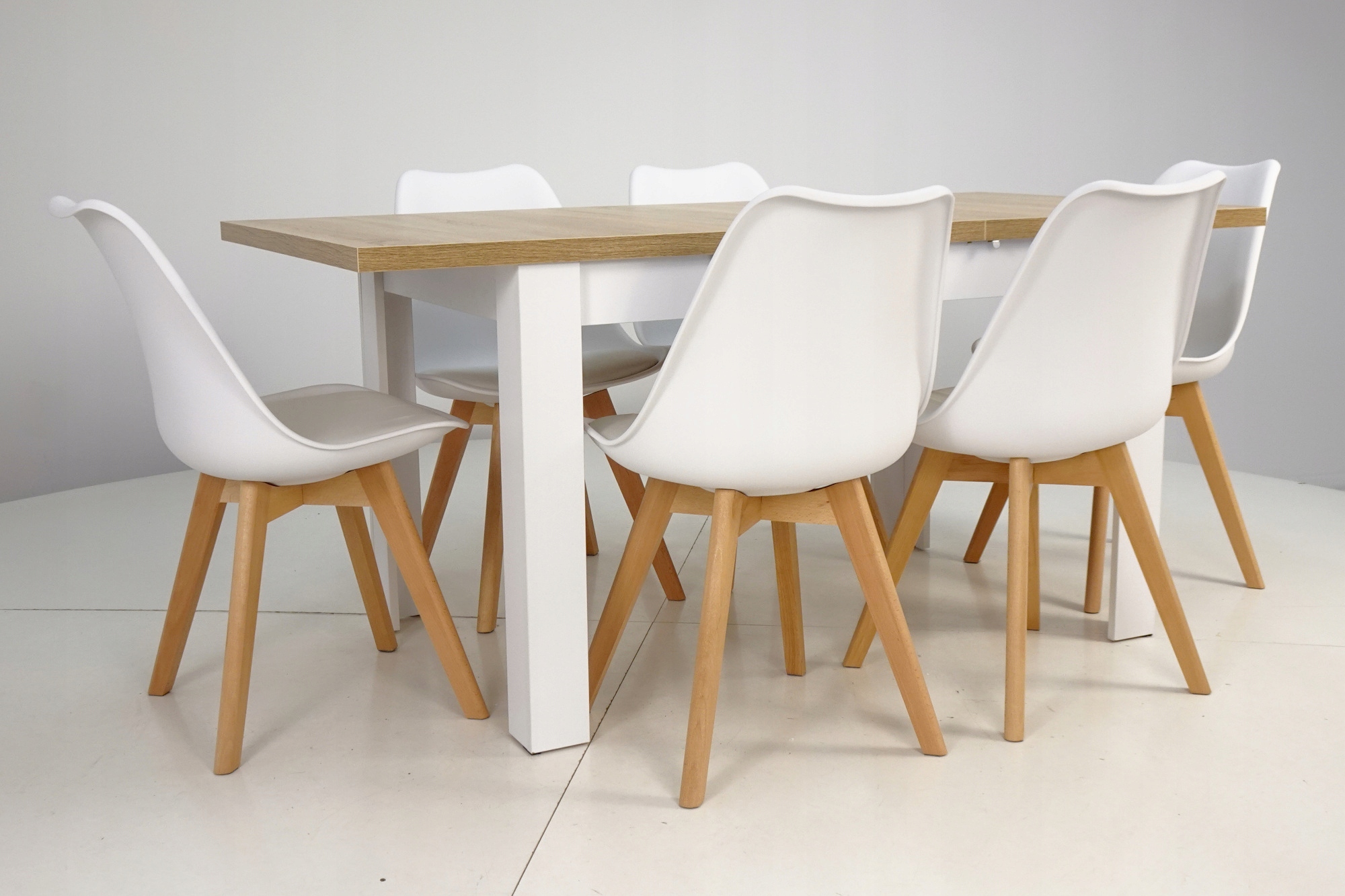 Stół rozkładany 160 cm + 6 krzeseł SKANDYNAWSKICH Wysokość stołu 74 cm