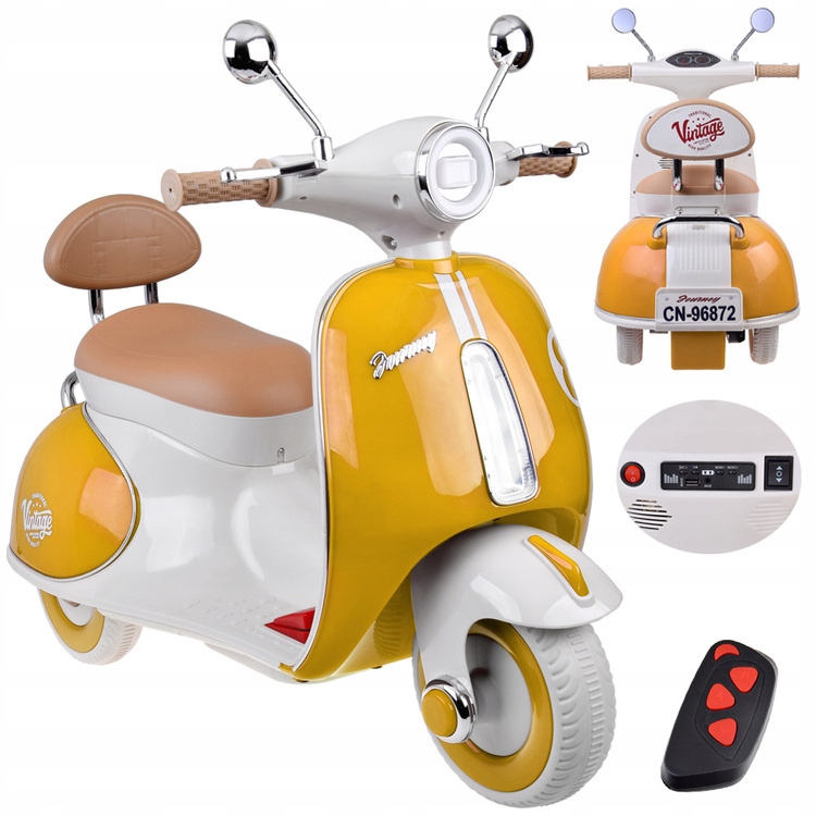 Klasyczny Skuter Motor Retro Na Akumulator Dla Dzieci Pilot Dla Rodzica