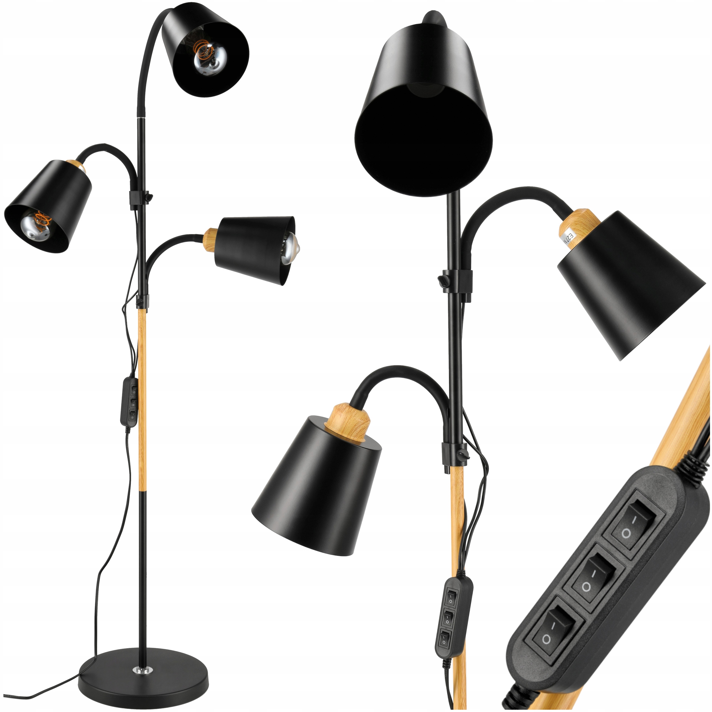 Lampa Lampka Stojąca Podłogowa Do Czytania Potrójna 3xE27 Regulacja Czarna