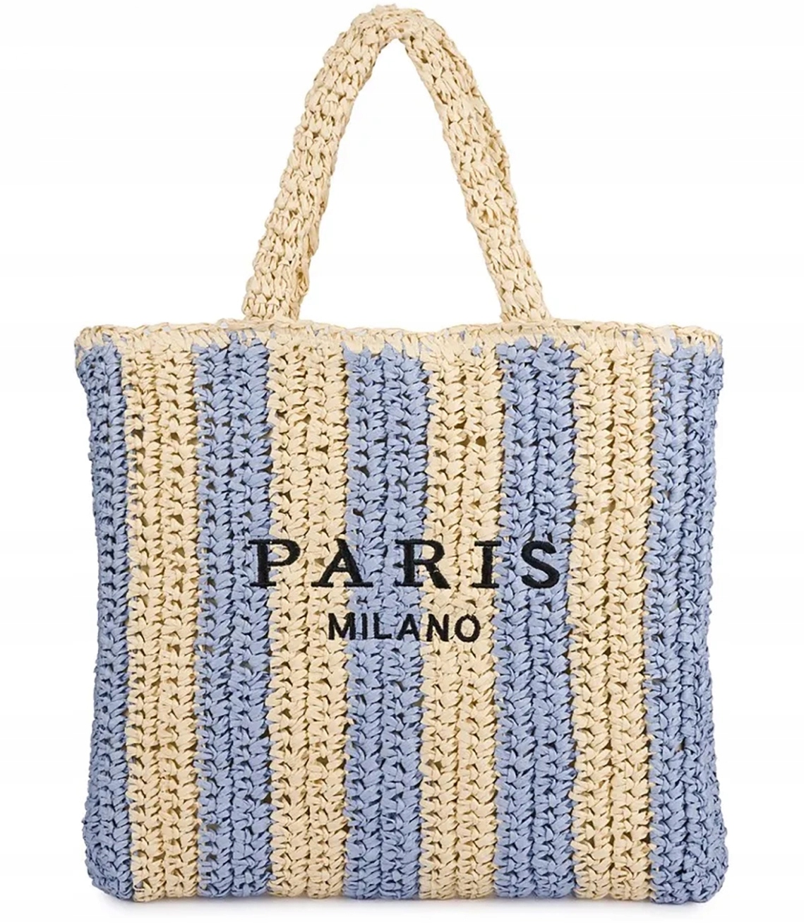 Velká pletená taška typu shoperka s vertikálními pruhy a nápisem Paris