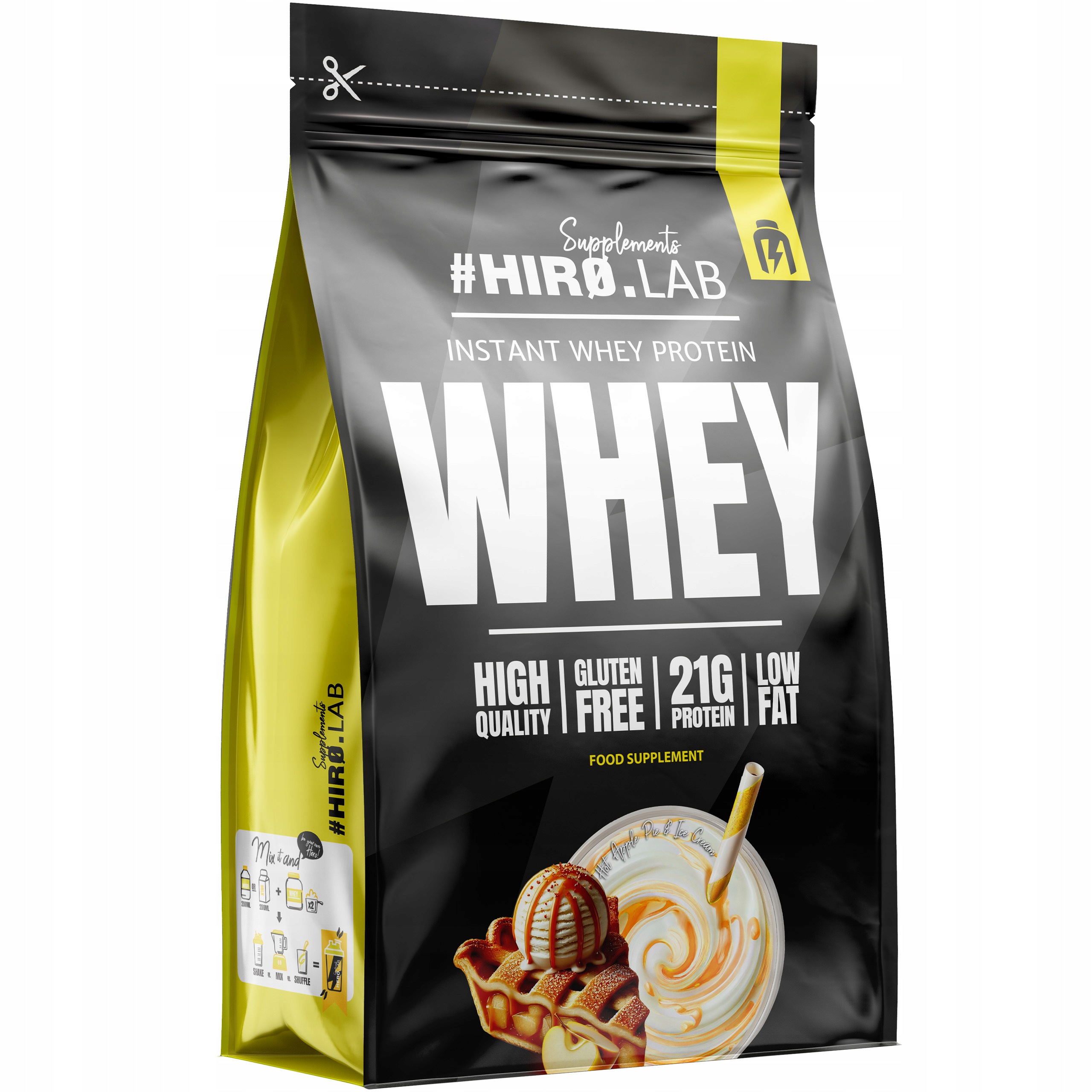 Hiro.Lab Instant Whey Protein 750 g Wpc syrovátkový protein jablečný koláč zmrzlina