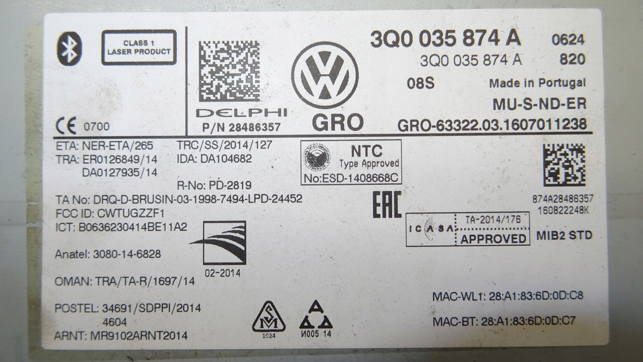 VW PASSAT B8 player navigation devices 3Q0035874A